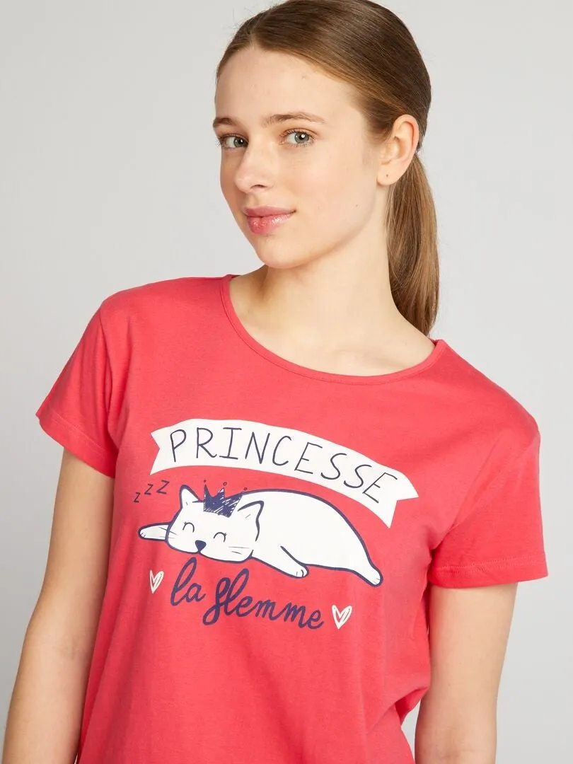 PIJAMA CORTO ESTAMPADO 'PRINCESA'  2 PIEZAS  ROSA