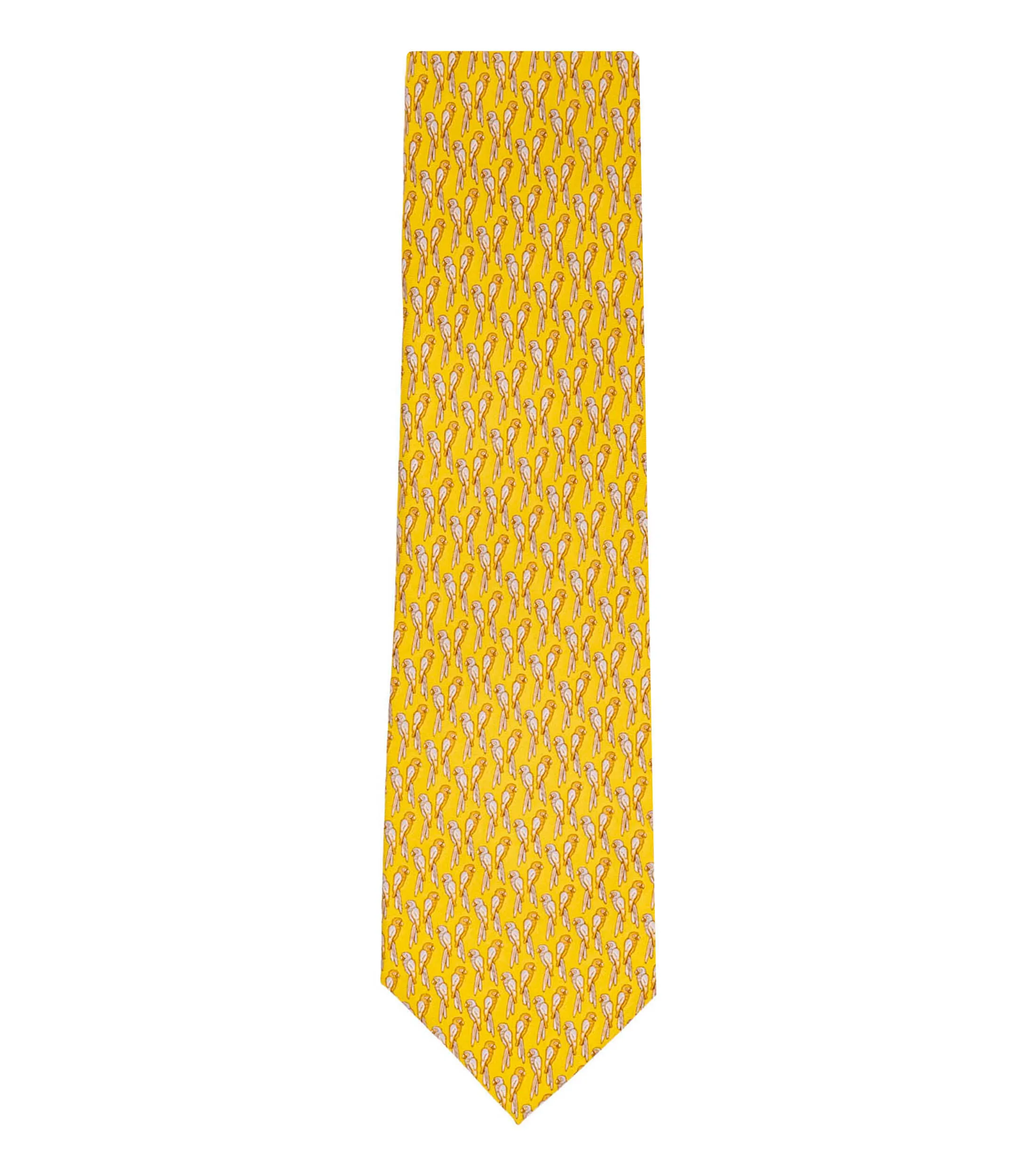 Pineda Covalin Corbata ancha de seda amarilla con guacamayas