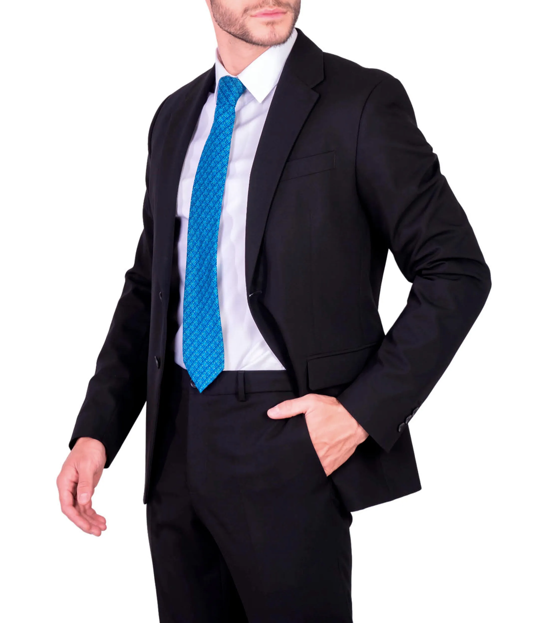 Pineda Covalin Corbata ancha de seda azul Chaac