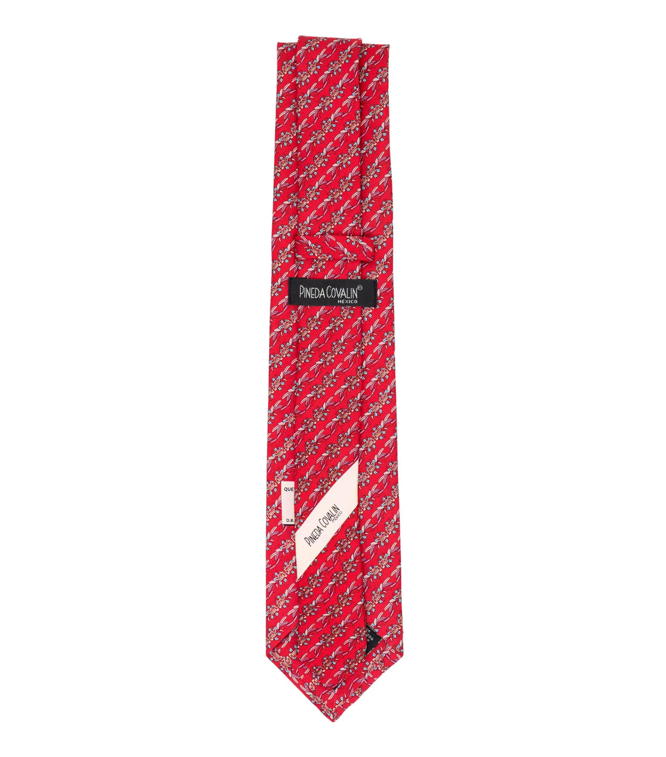 Pineda Covalin Corbata ancha de seda roja Quetzalcóatl