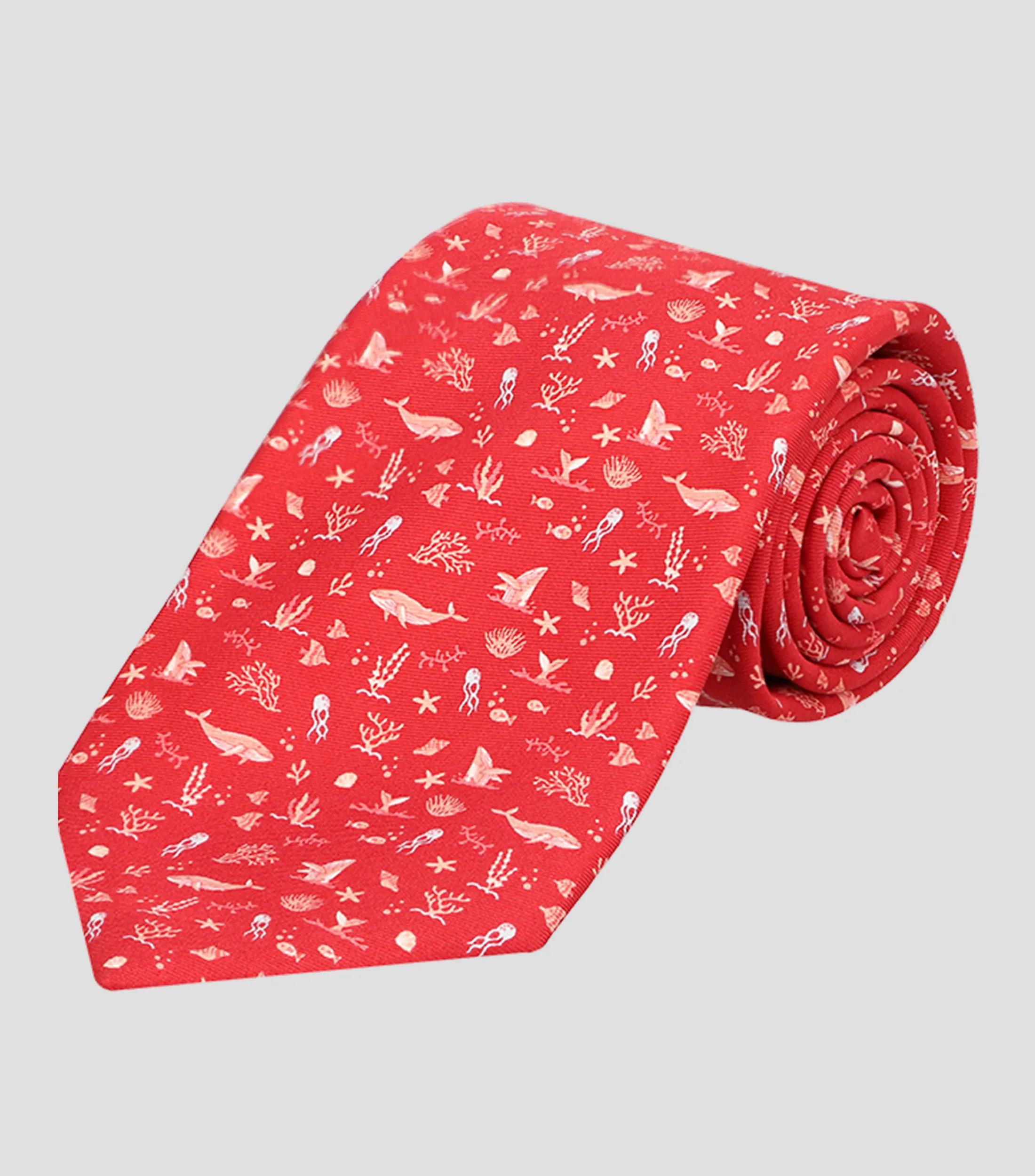 Pineda Covalin Corbata ancha de seda rojo con ballenas