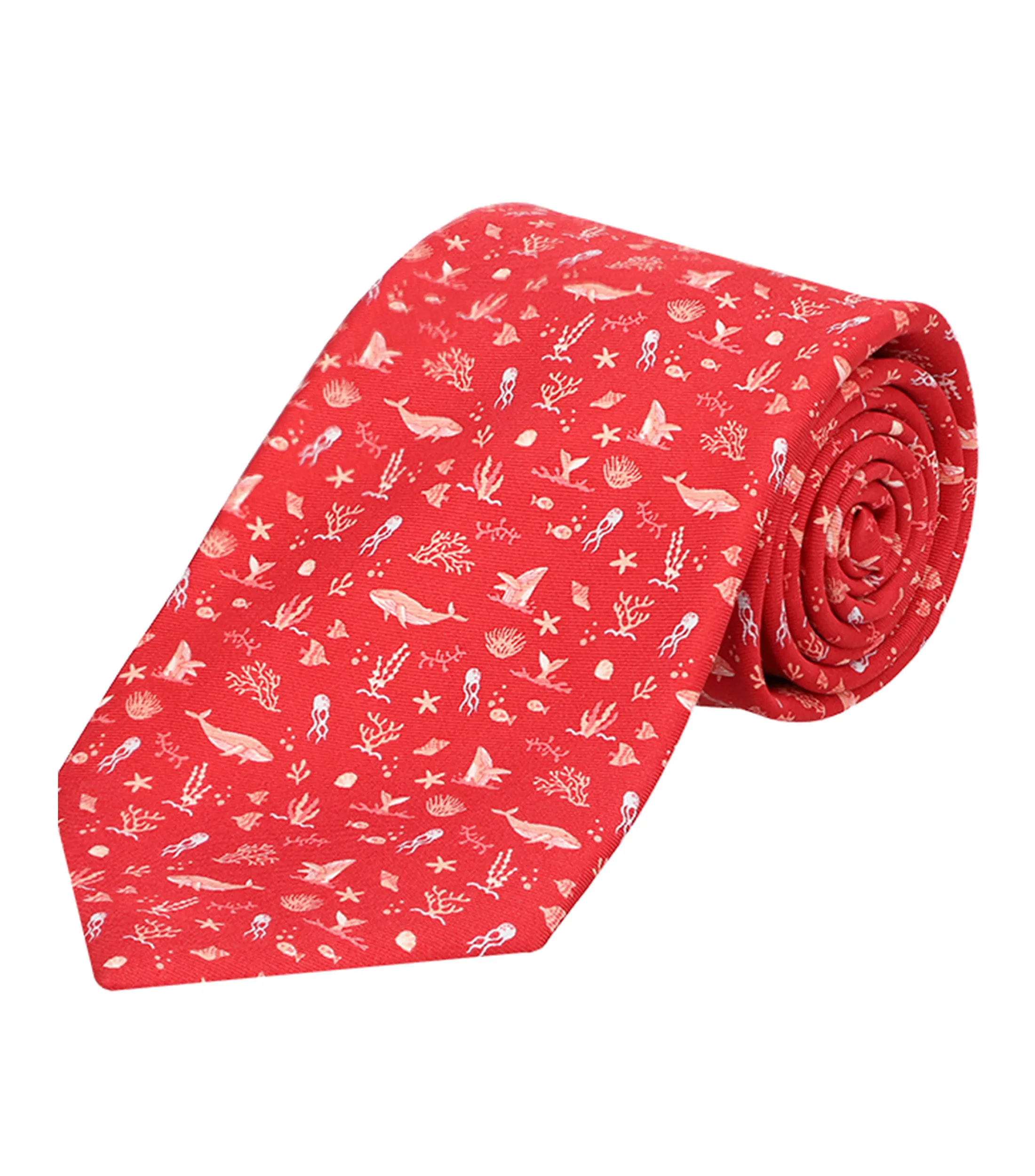 Pineda Covalin Corbata ancha de seda rojo con ballenas