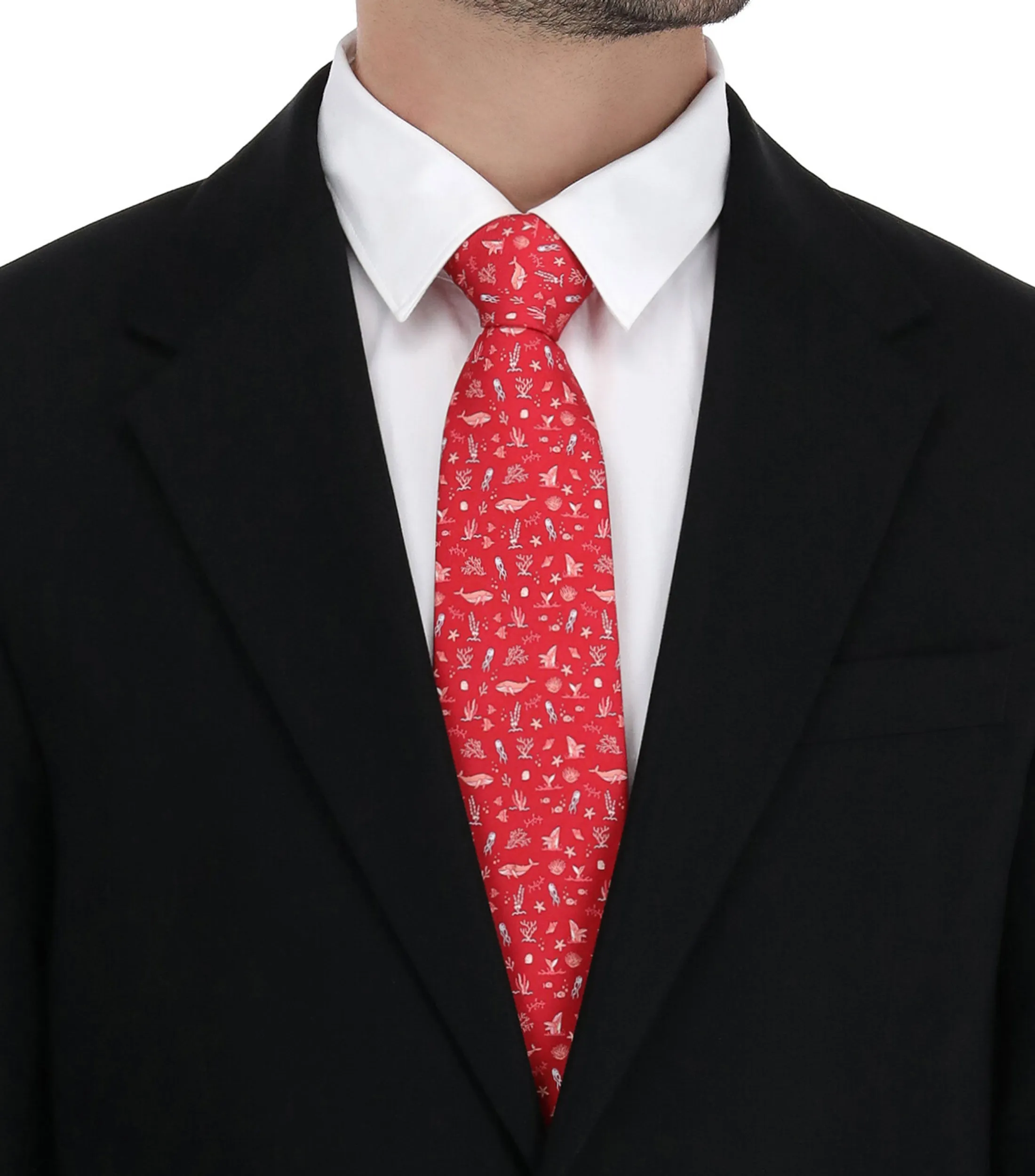 Pineda Covalin Corbata ancha de seda rojo con ballenas