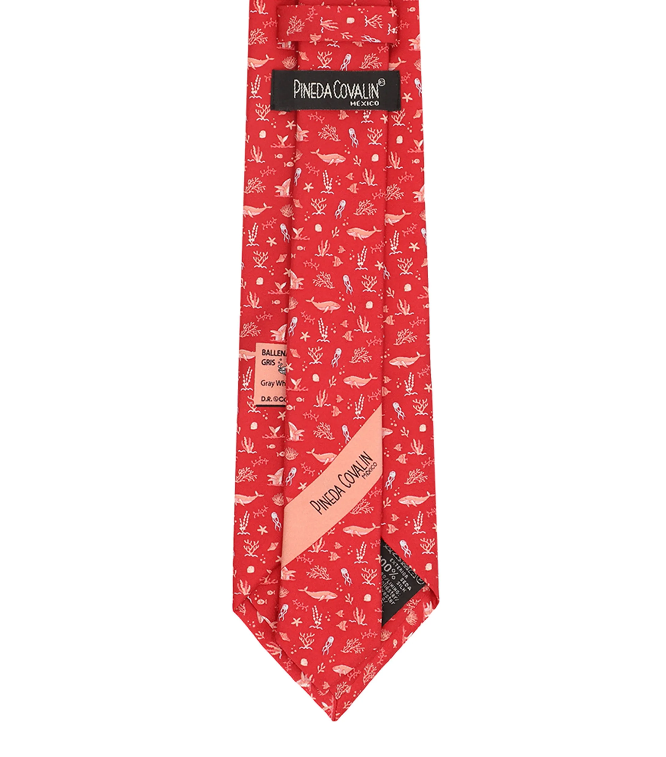 Pineda Covalin Corbata ancha de seda rojo con ballenas