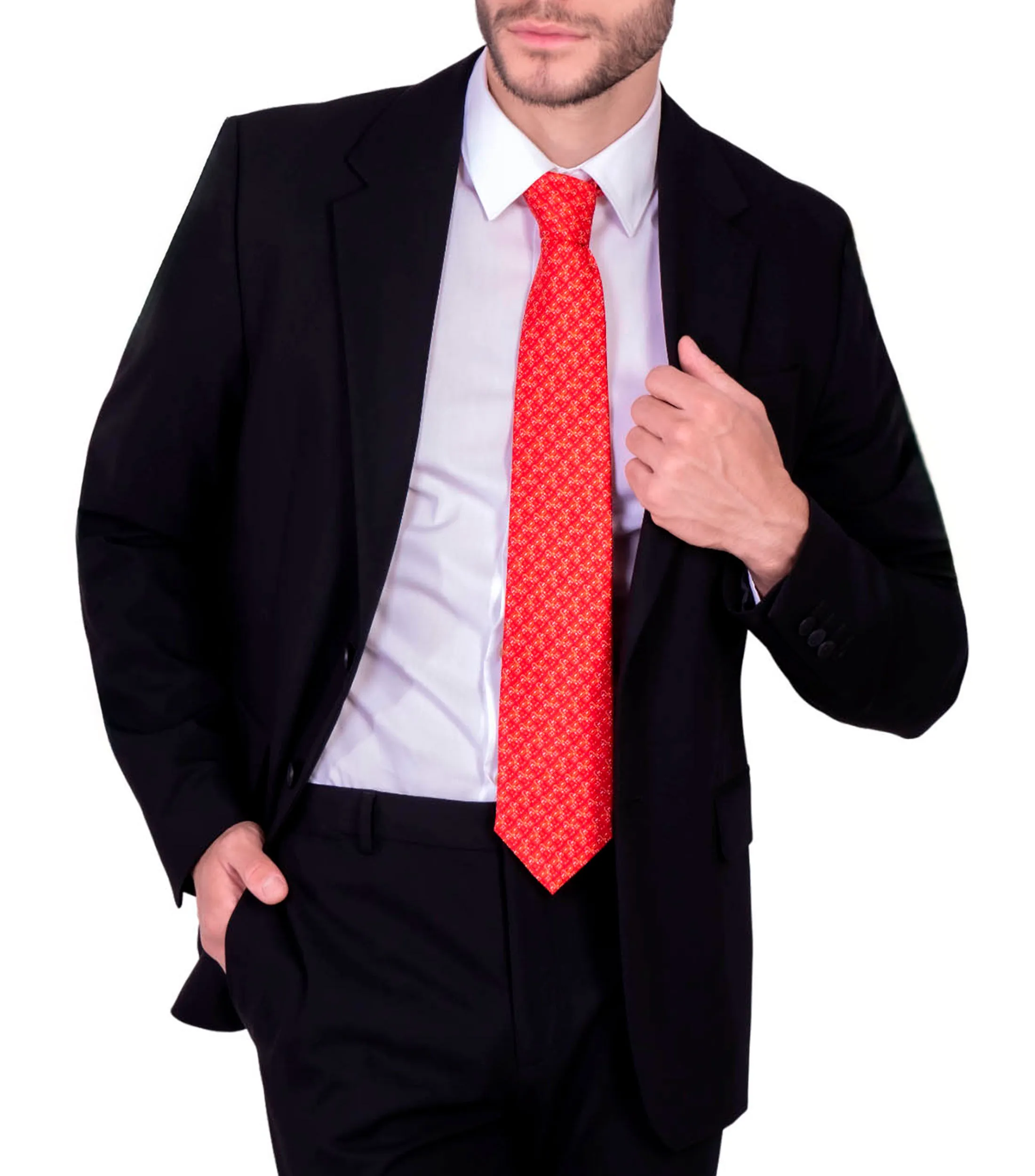 Pineda Covalin Corbata ancha de seda rojo con microdiseño
