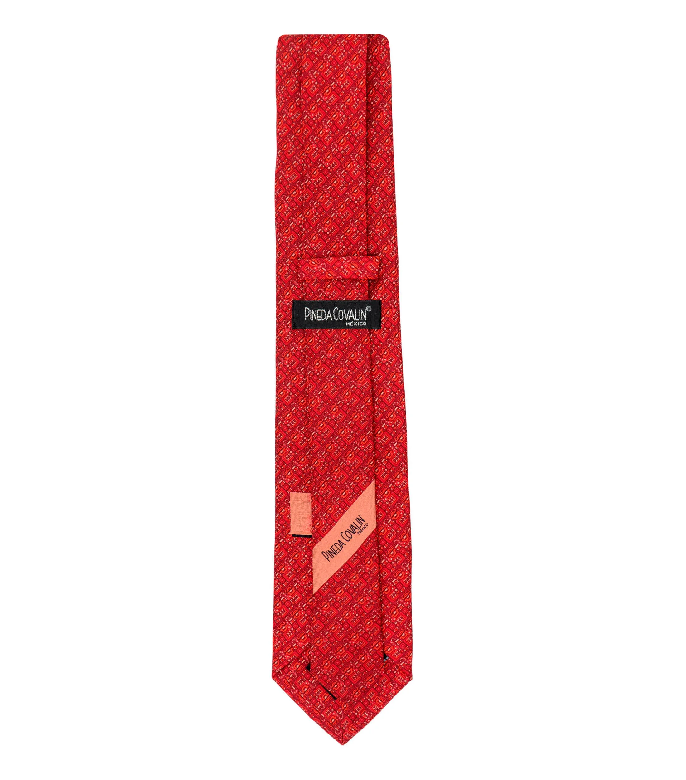 Pineda Covalin Corbata ancha de seda rojo con microdiseño