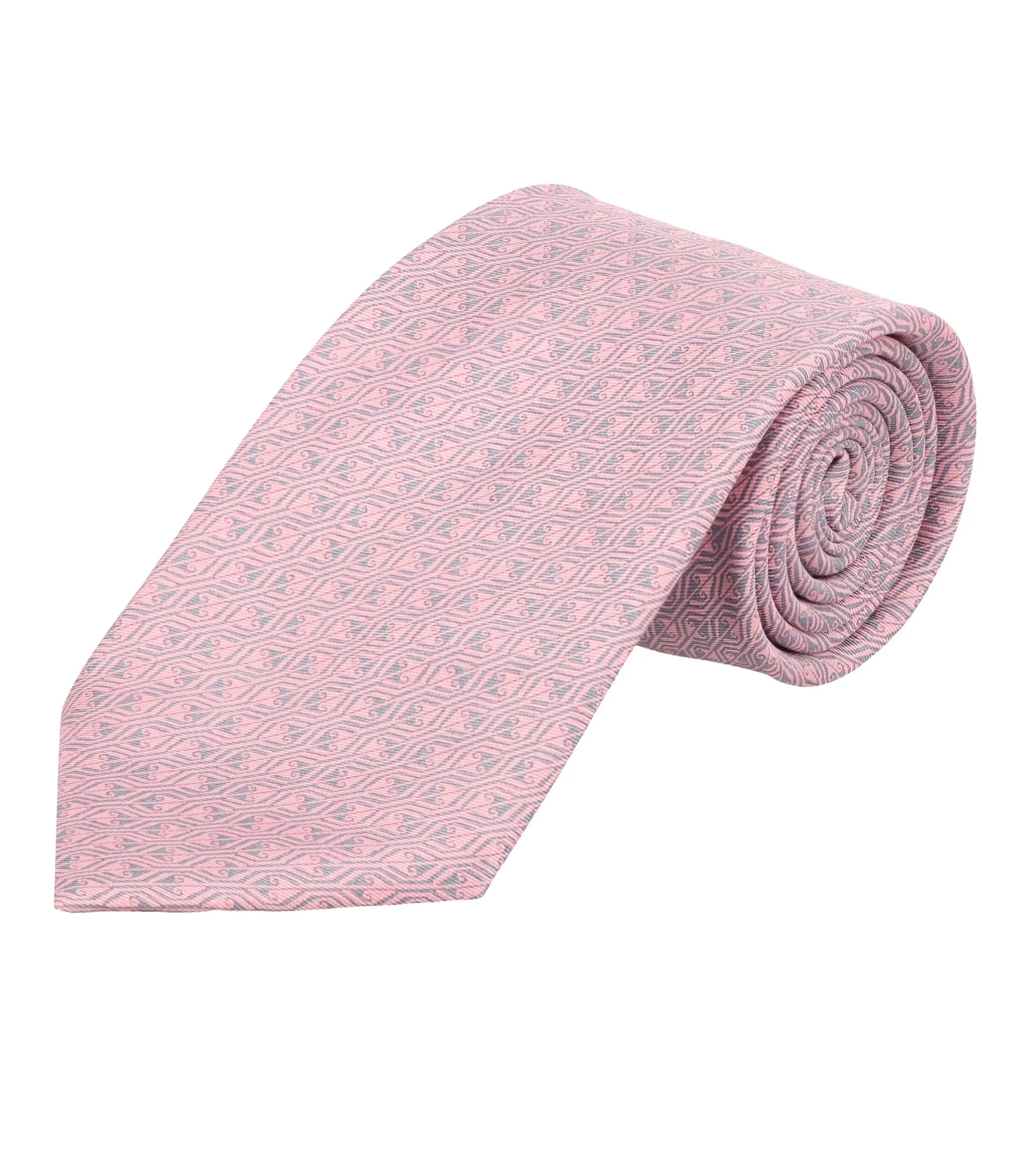 Pineda Covalin Corbata Ancha de seda Rosa con Grecas