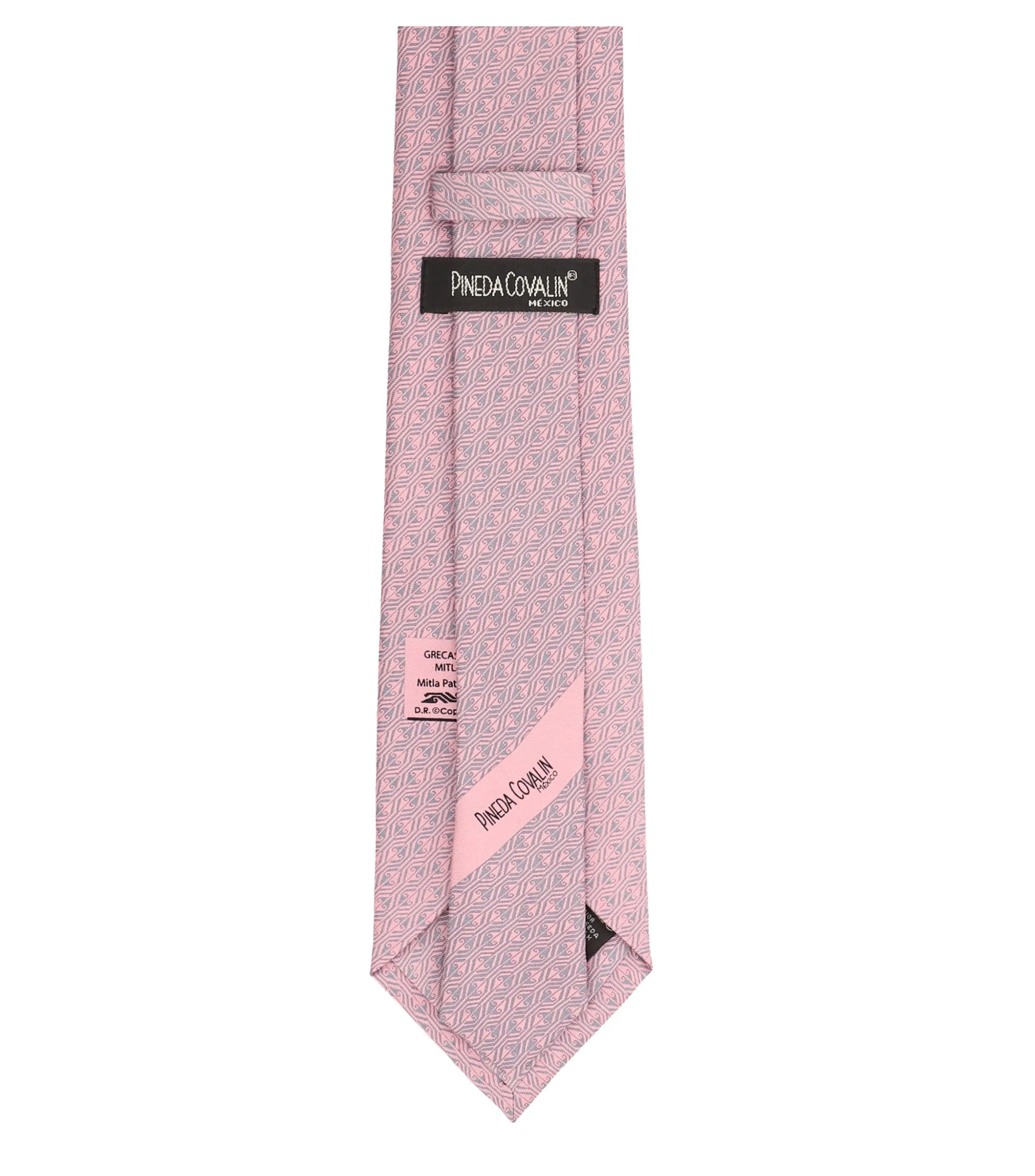 Pineda Covalin Corbata Ancha de seda Rosa con Grecas