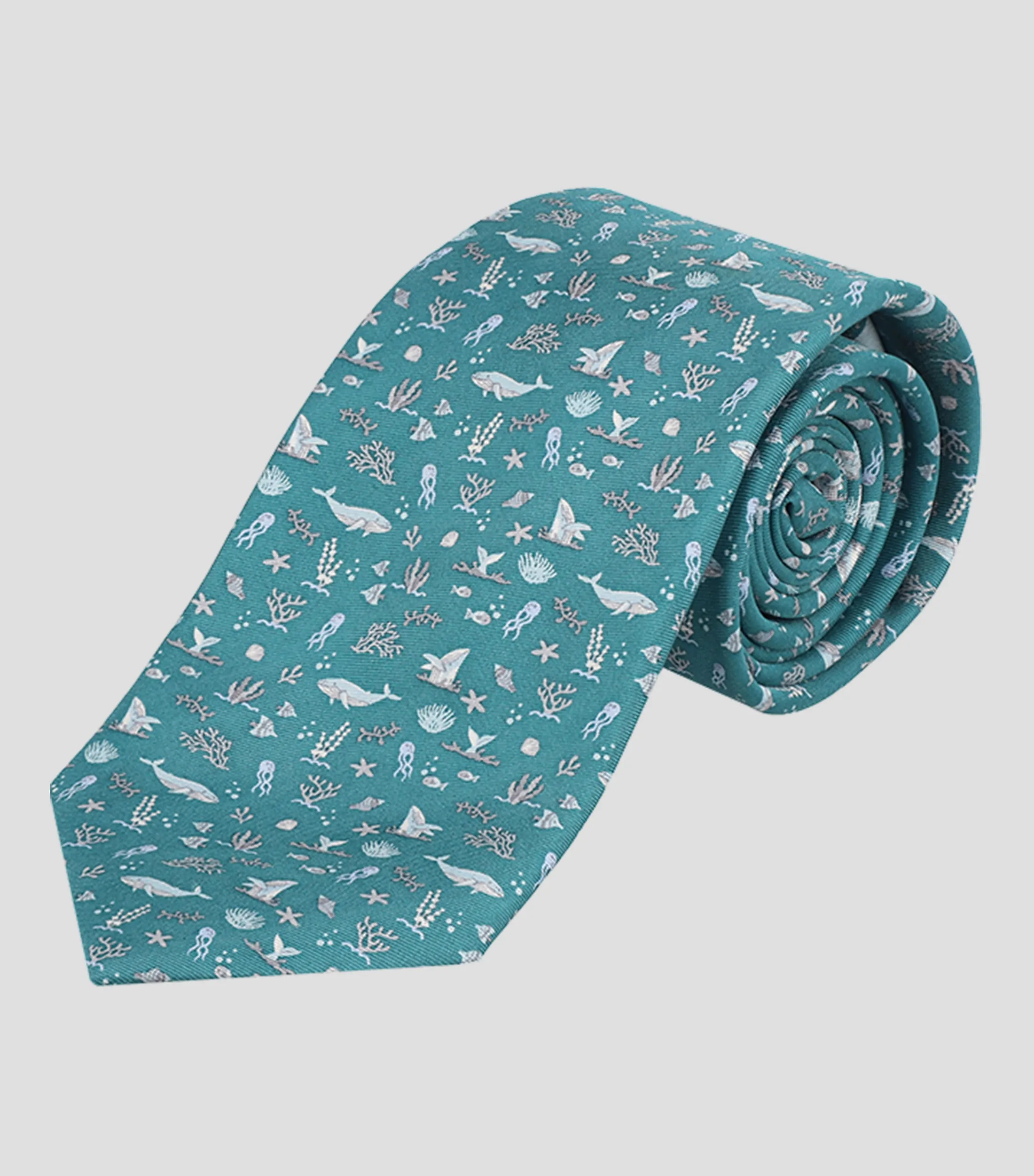 Pineda Covalin Corbata Ancha de Seda Turquesa con Ballenas