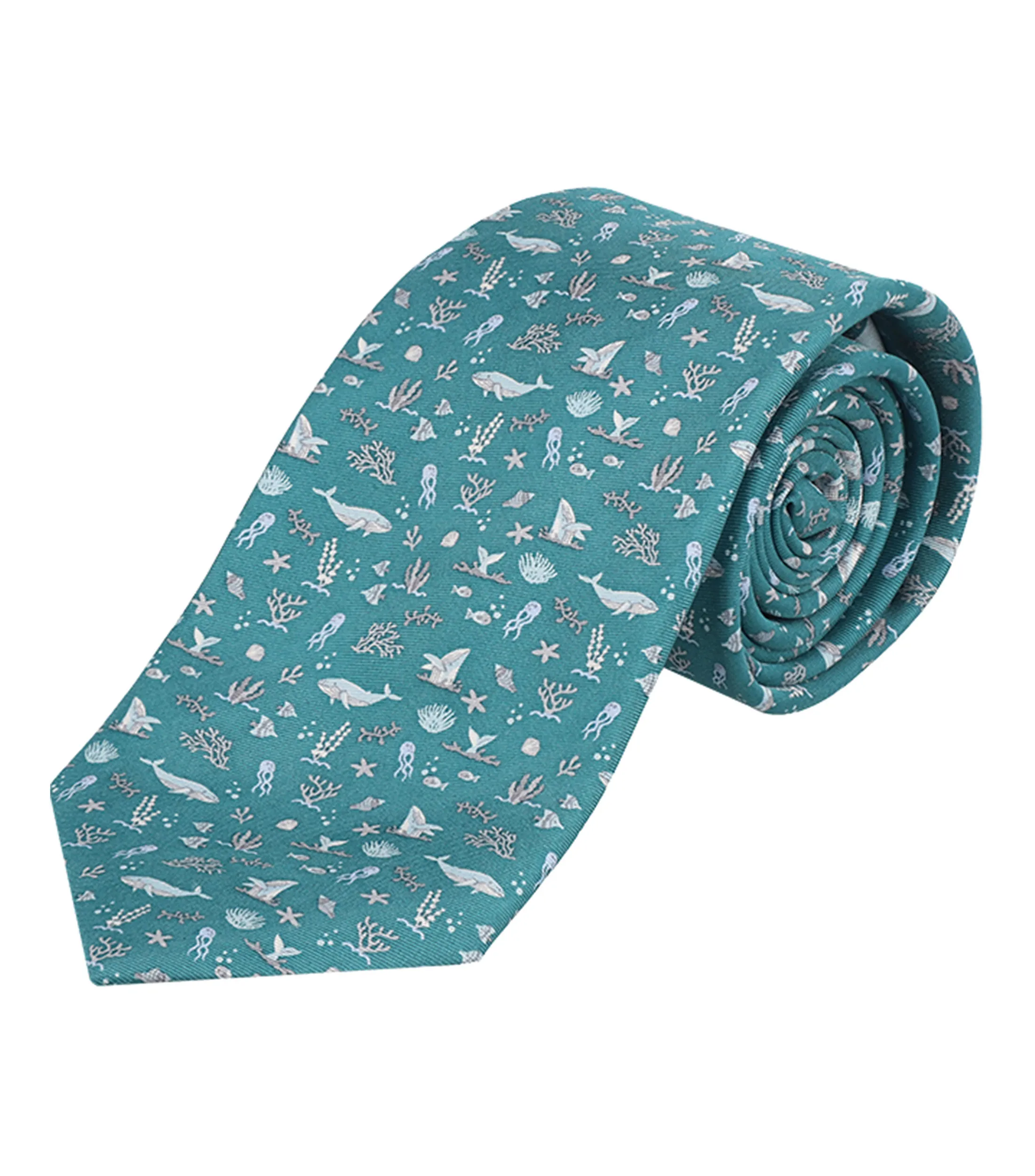 Pineda Covalin Corbata Ancha de Seda Turquesa con Ballenas