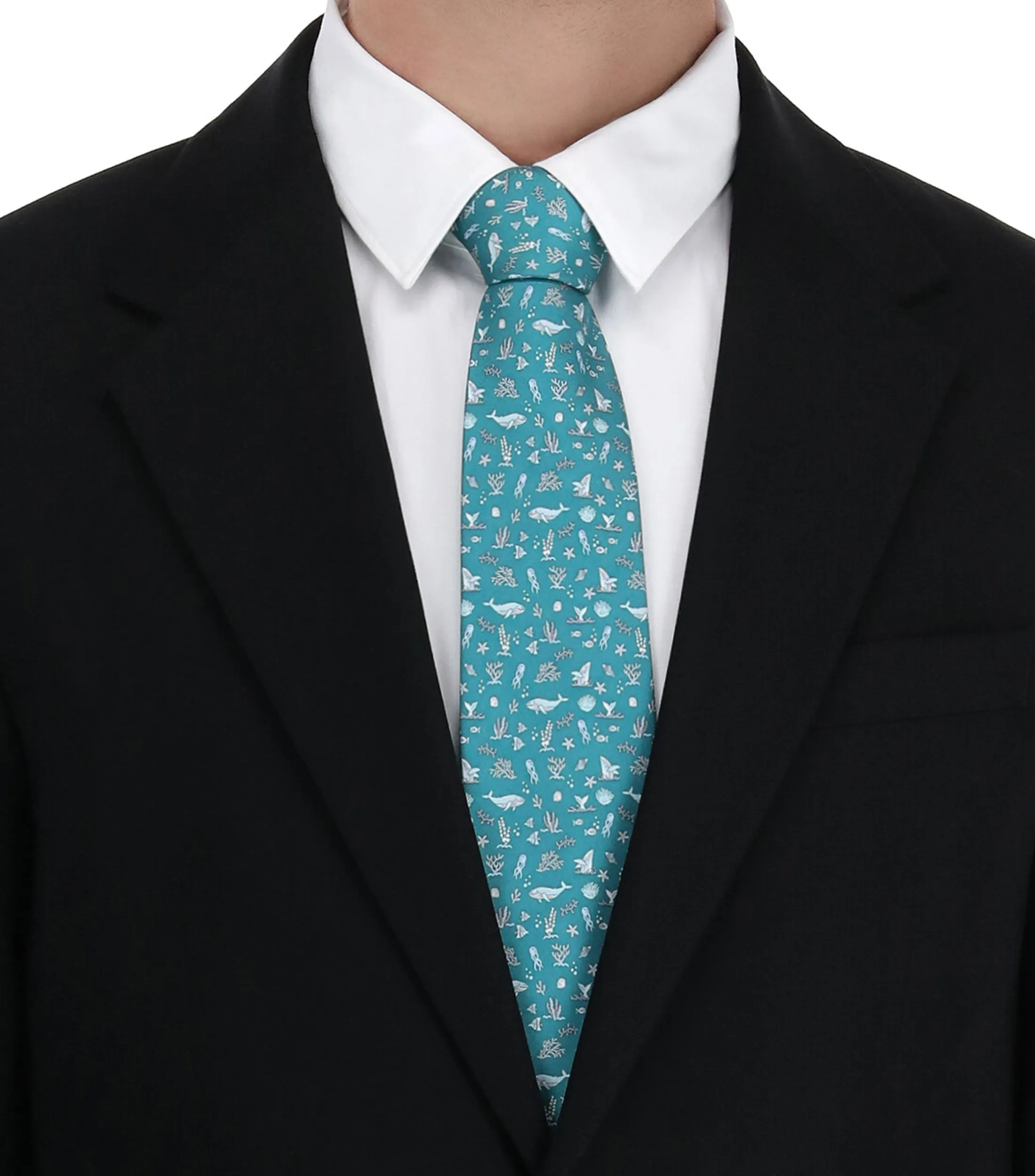 Pineda Covalin Corbata Ancha de Seda Turquesa con Ballenas
