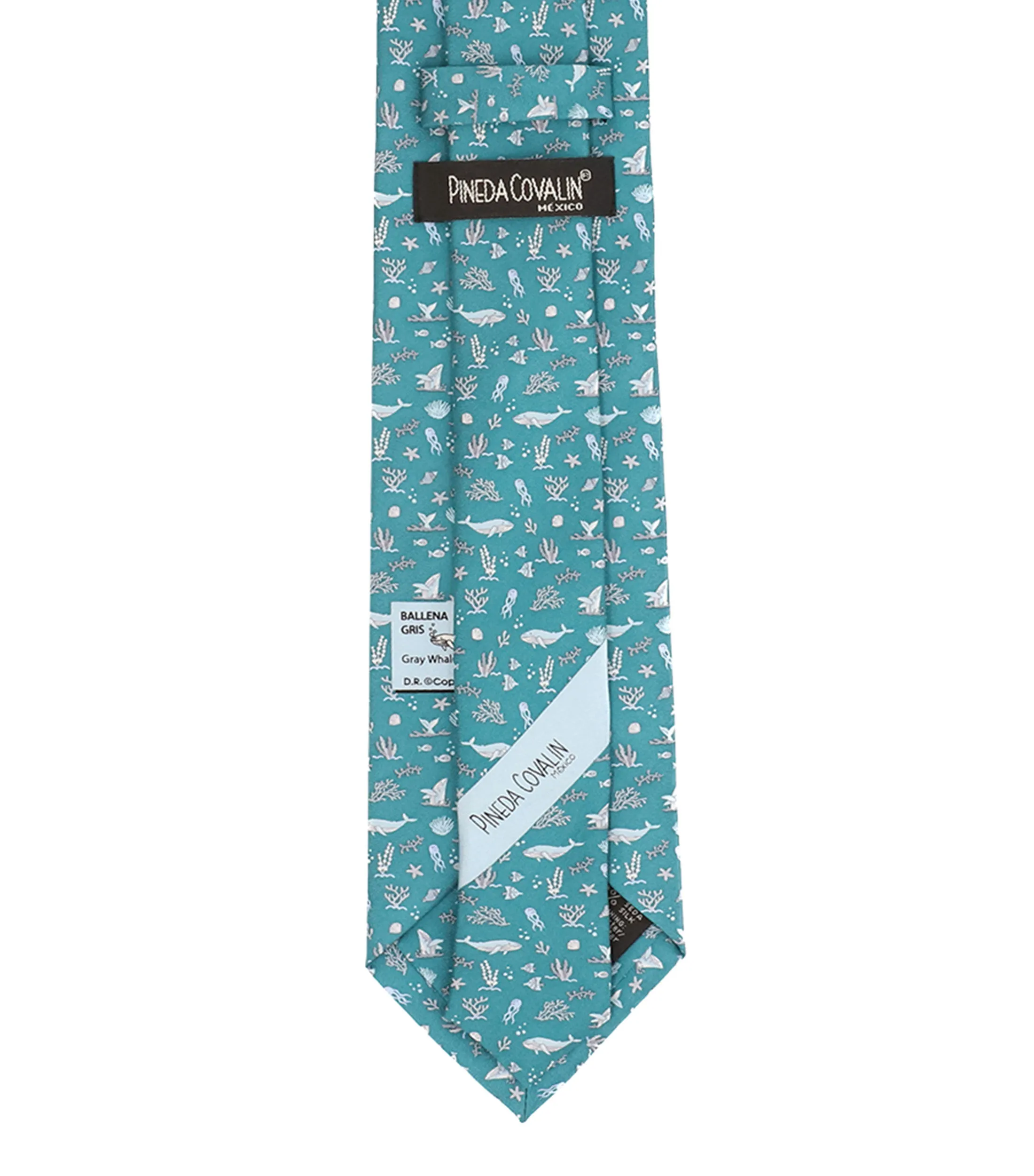 Pineda Covalin Corbata Ancha de Seda Turquesa con Ballenas