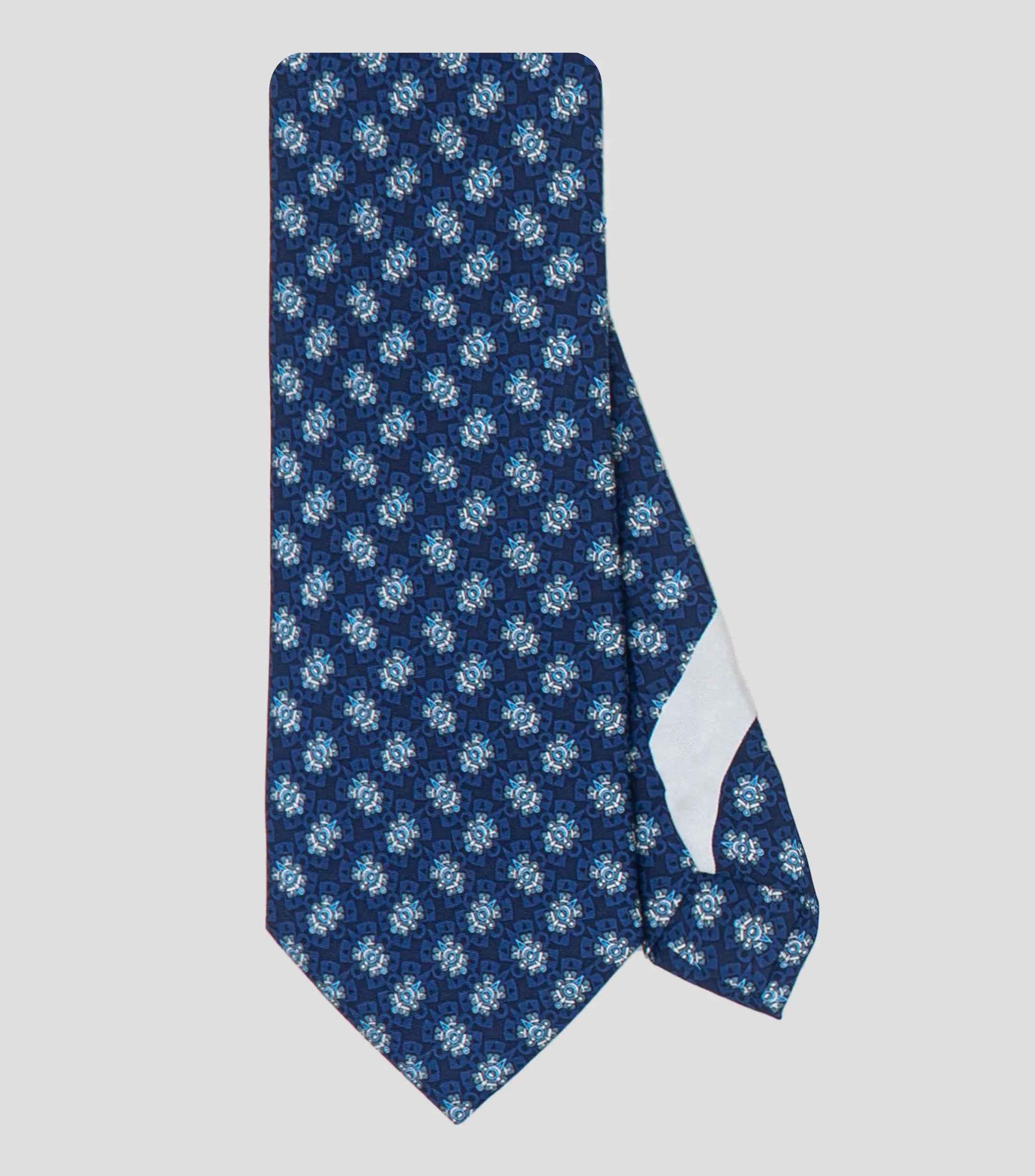 Pineda Covalin Corbata ancha en seda azul con microdiseño Ollin