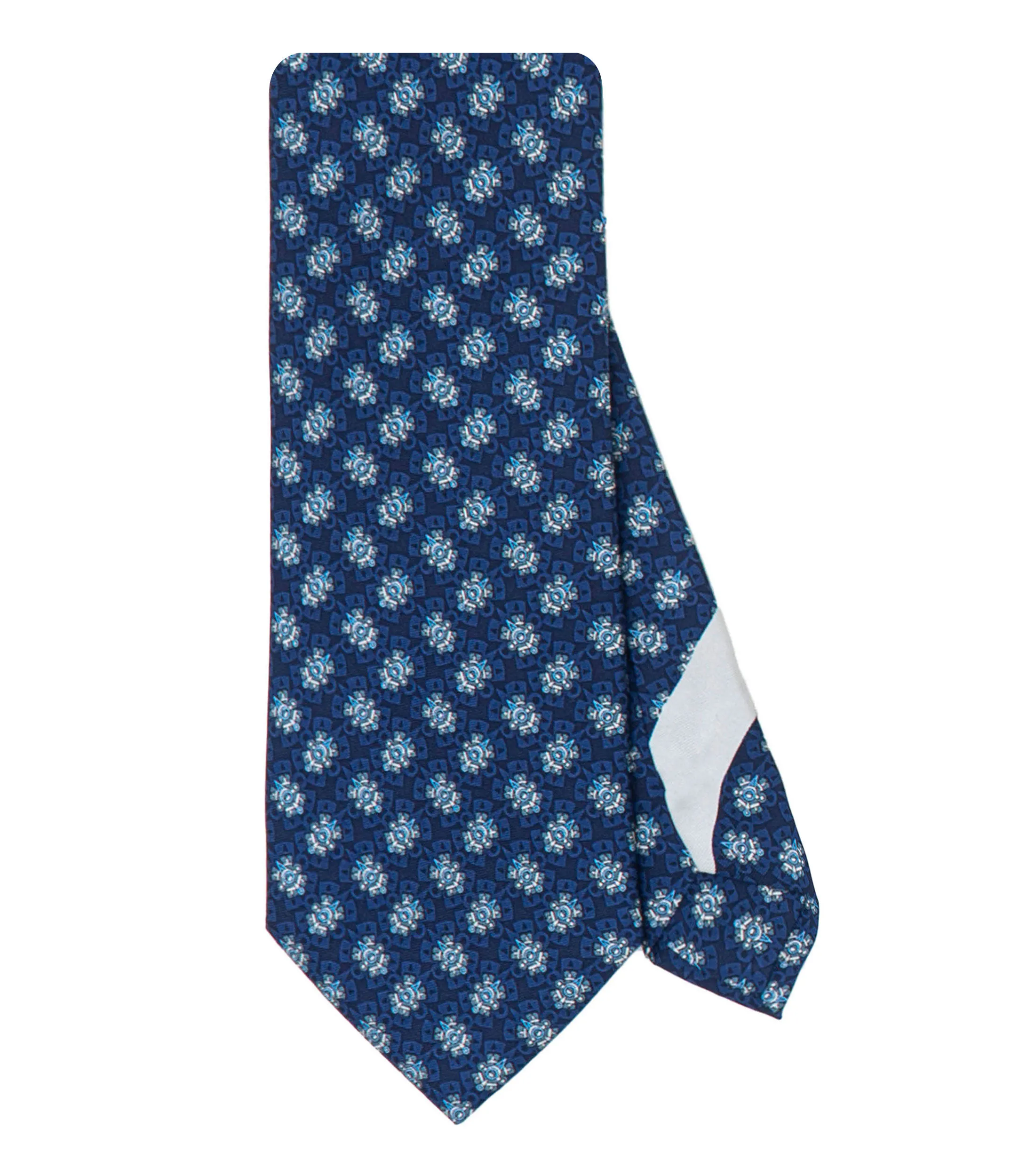 Pineda Covalin Corbata ancha en seda azul con microdiseño Ollin
