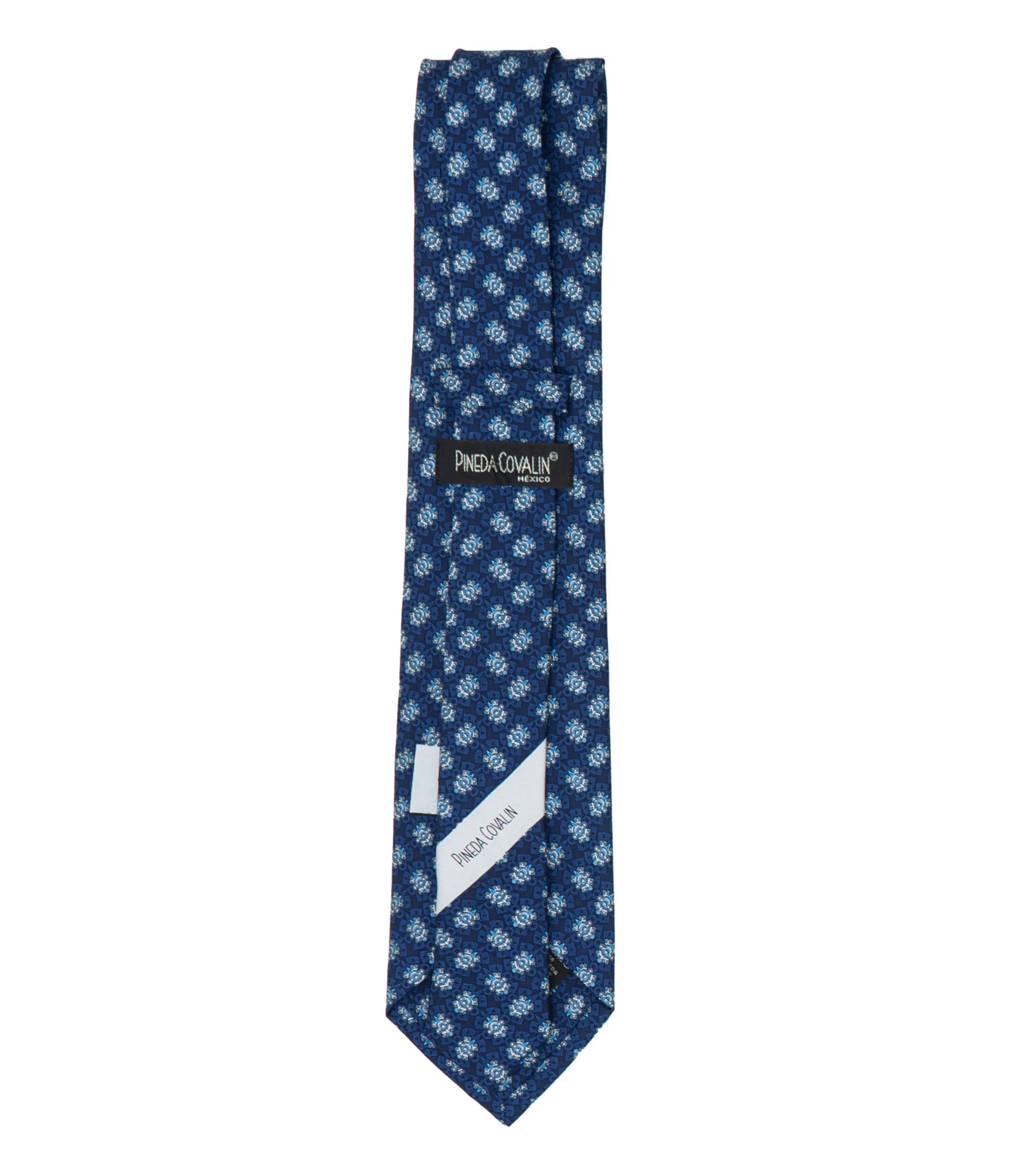 Pineda Covalin Corbata ancha en seda azul con microdiseño Ollin