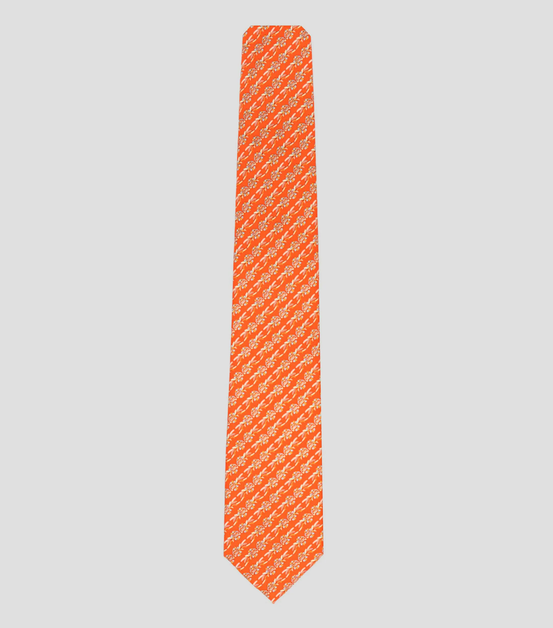 Pineda Covalin Corbata ancha en seda naranja intenso estampada Quetzalcóatl