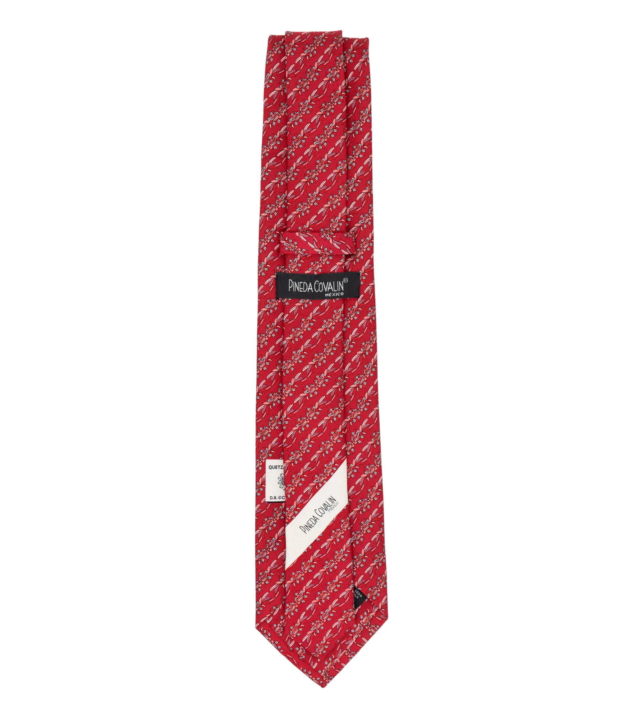 Pineda Covalin Corbata ancha en seda rojo quemado estampada Quetzalcóatl