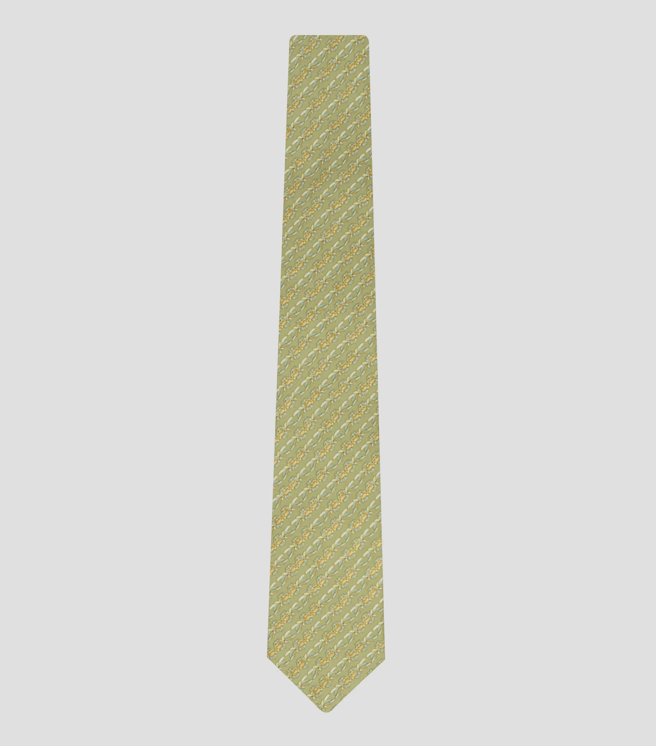 Pineda Covalin Corbata ancha en seda verde olivo estampada Quetzalcóatl