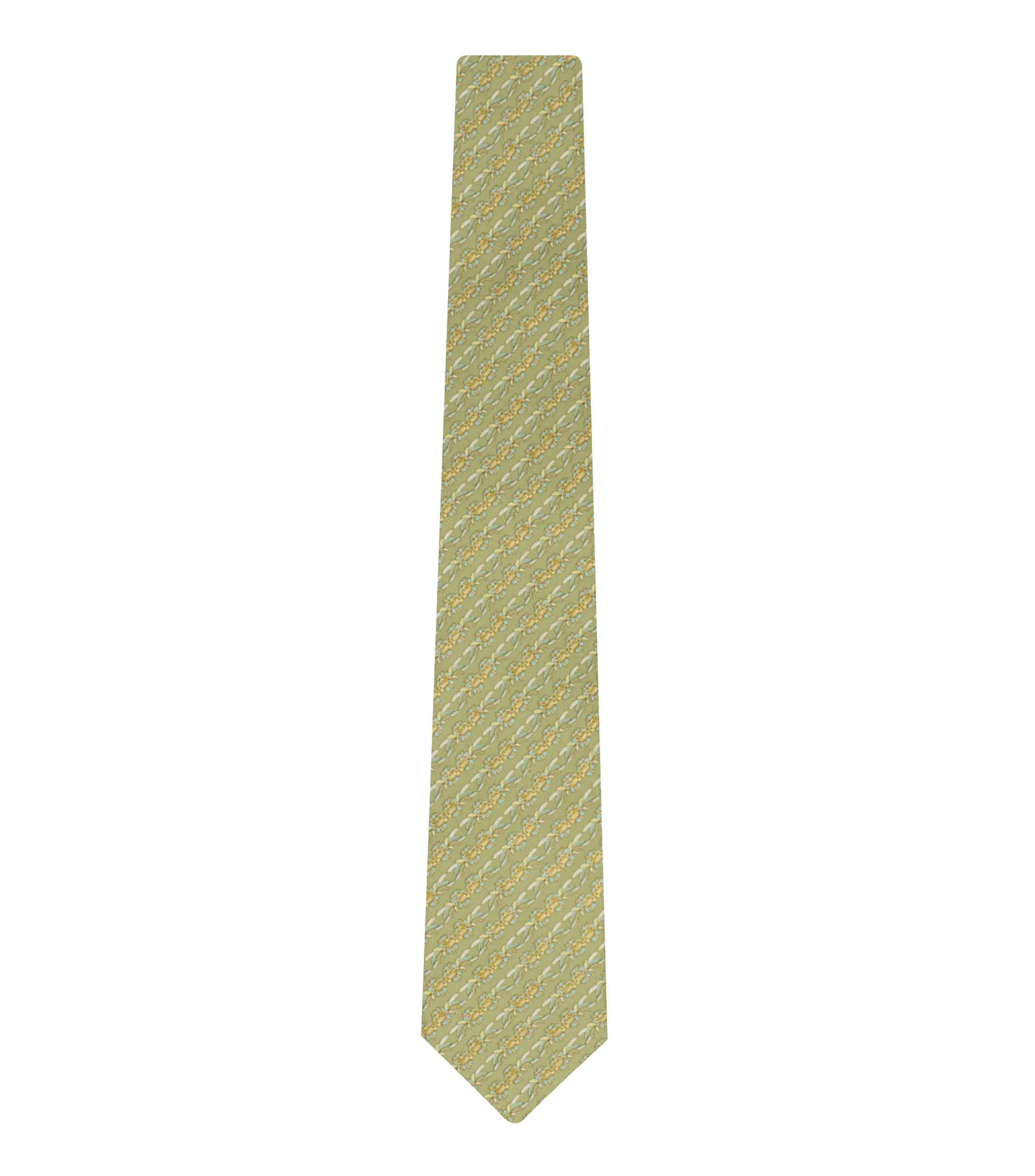 Pineda Covalin Corbata ancha en seda verde olivo estampada Quetzalcóatl