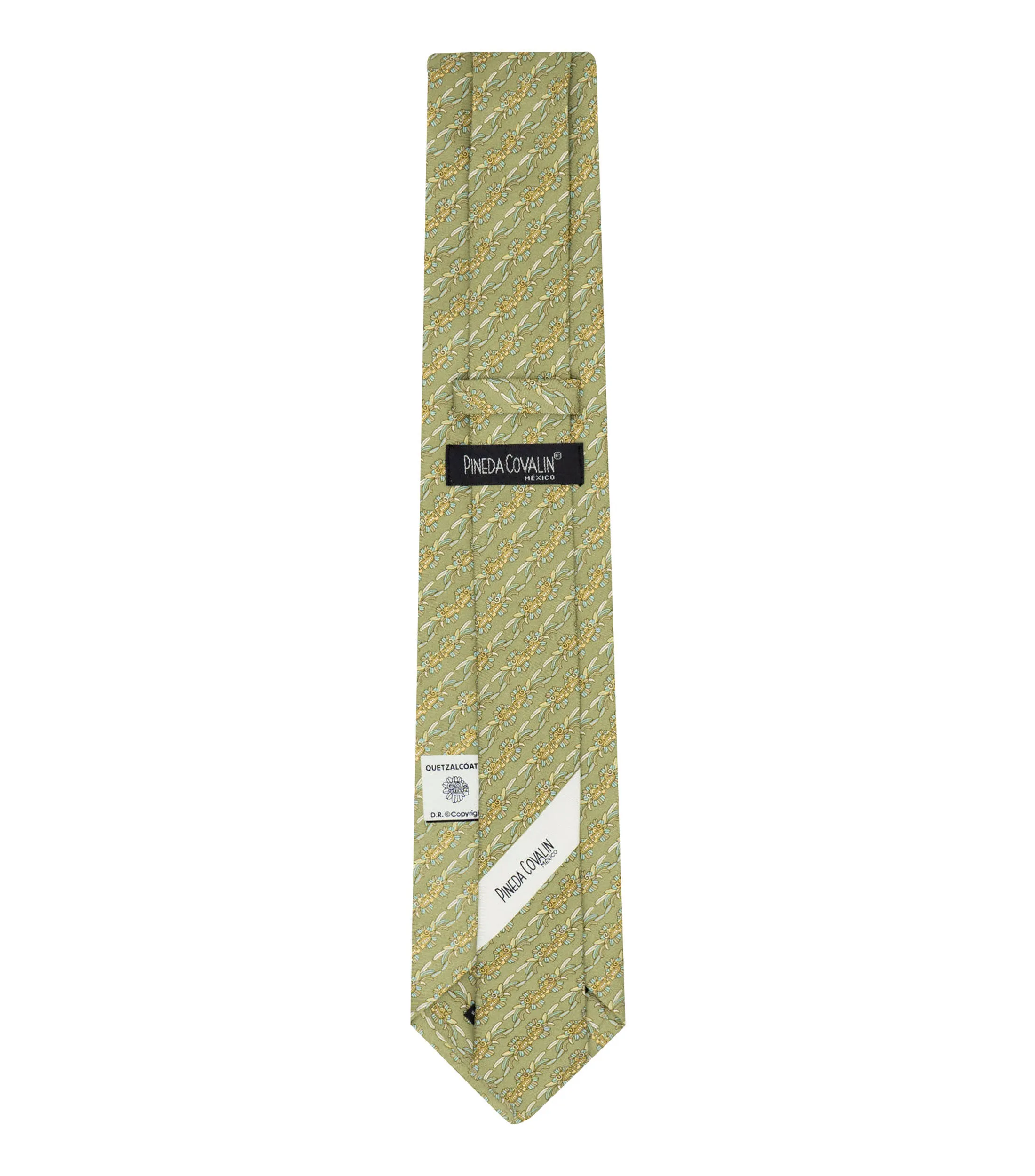 Pineda Covalin Corbata ancha en seda verde olivo estampada Quetzalcóatl