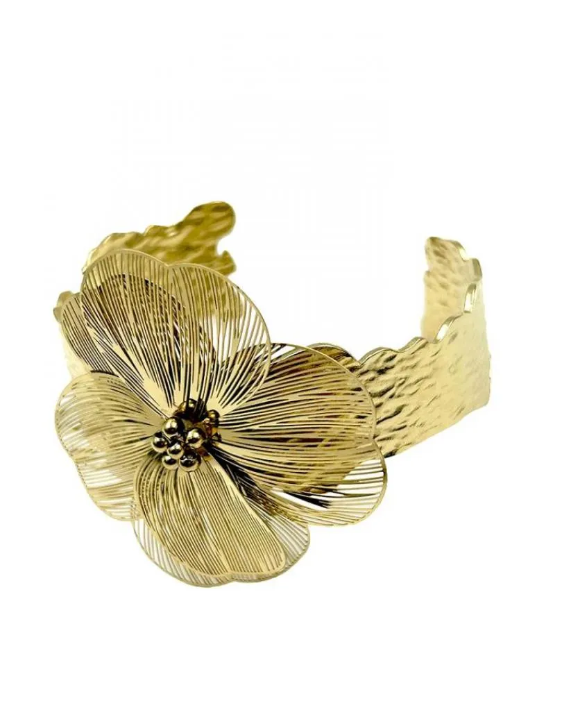 PULSERAS DORADAS CON FLOR QUEDA PRECIOSA EN LA MUÑECA O ANTEBRAZO