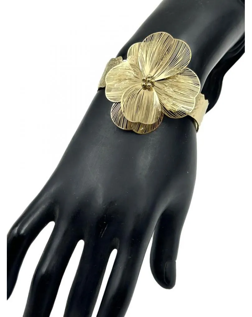 PULSERAS DORADAS CON FLOR QUEDA PRECIOSA EN LA MUÑECA O ANTEBRAZO