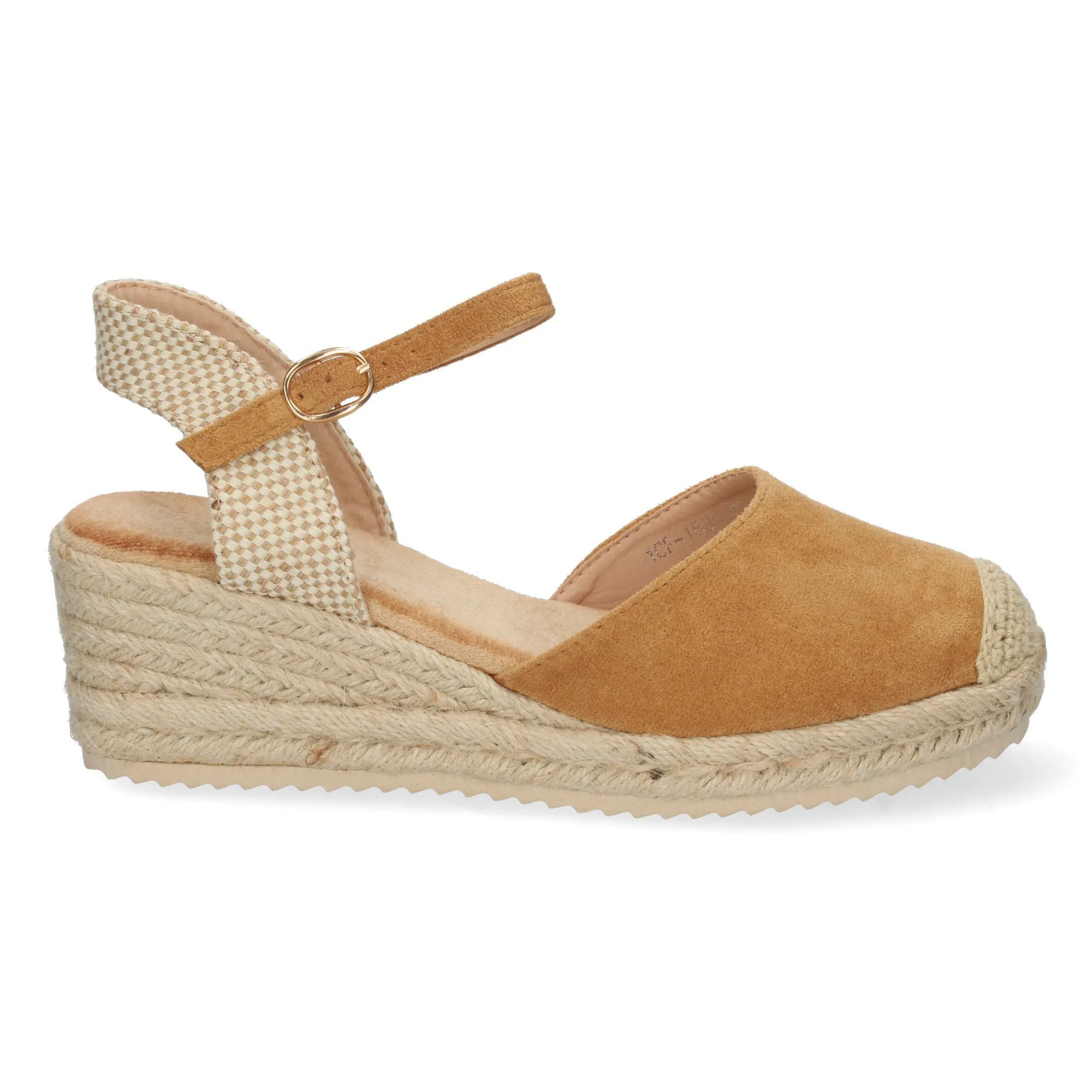 Sandalia de cuña baja en yute mujer color camel textura