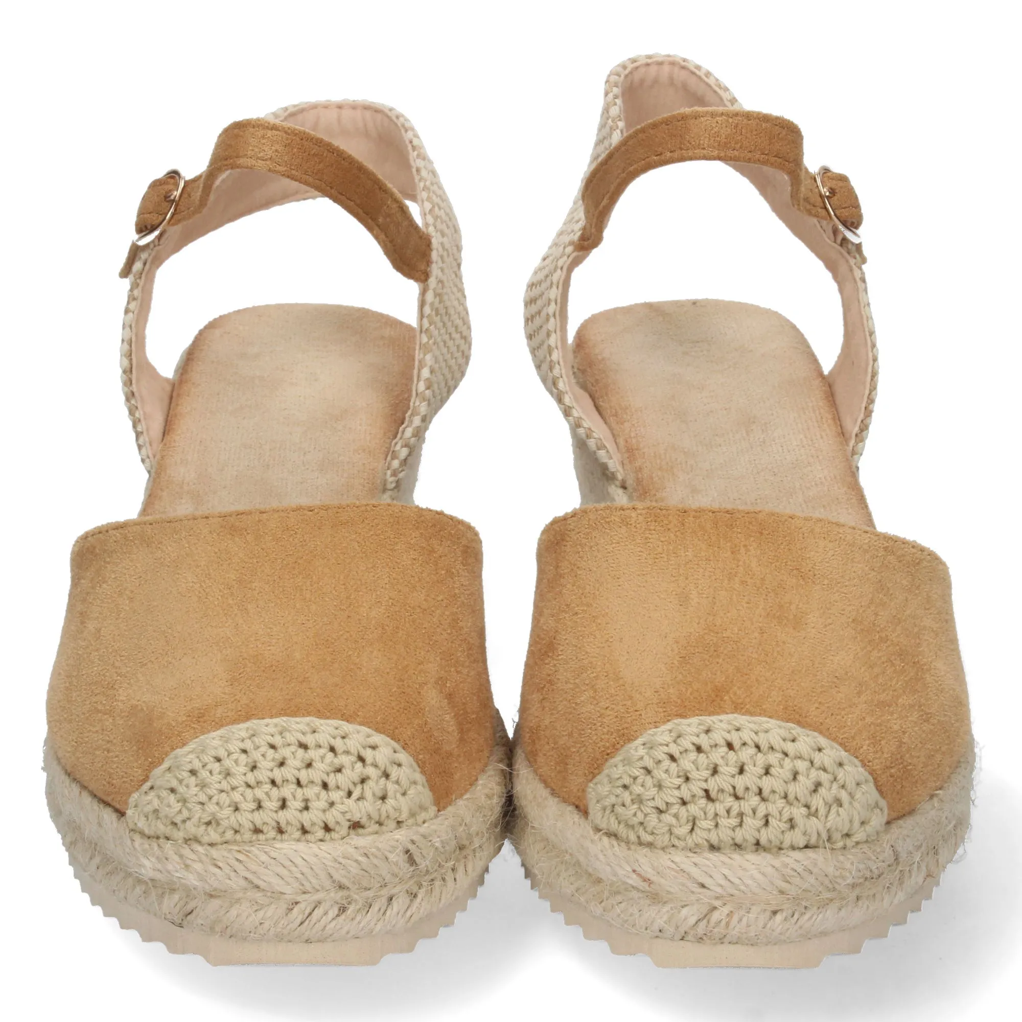 Sandalia de cuña baja en yute mujer color camel textura