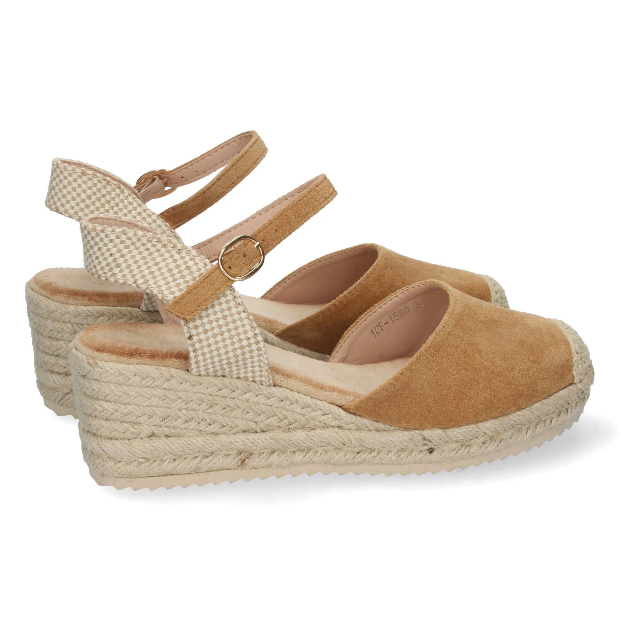 Sandalia de cuña baja en yute mujer color camel textura