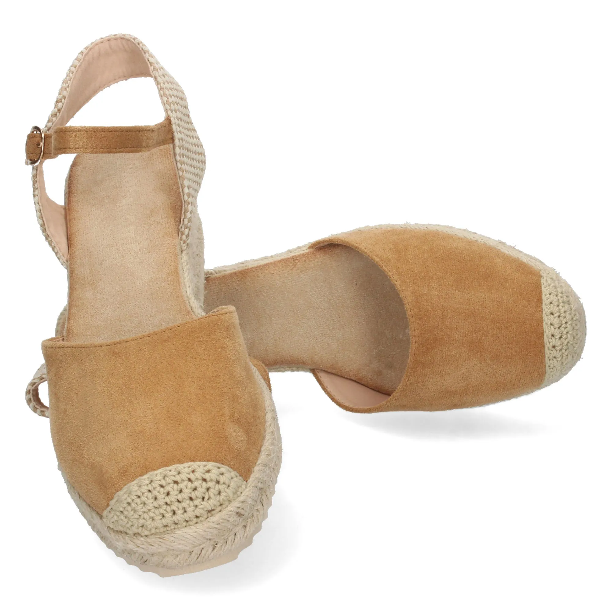 Sandalia de cuña baja en yute mujer color camel textura