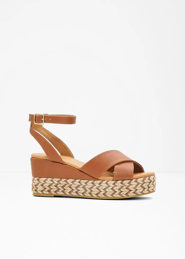 Sandalias de tacón con cuña bronceado
