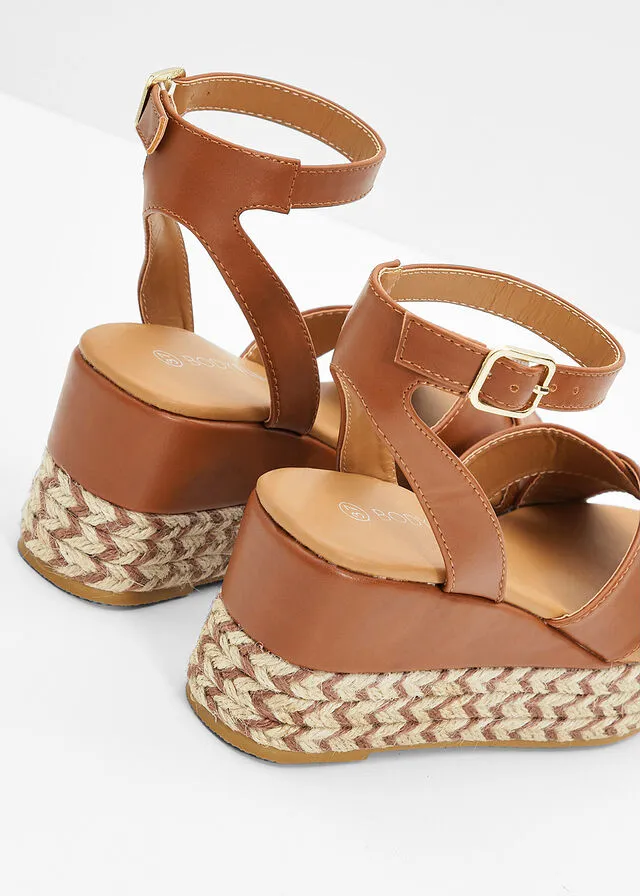 Sandalias de tacón con cuña bronceado