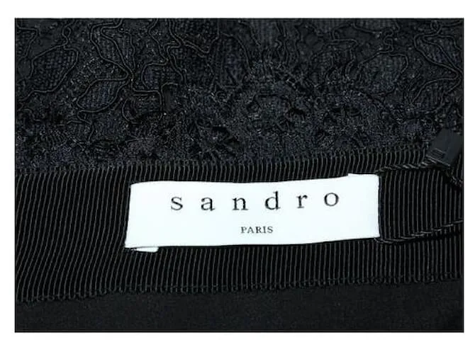 Sandro Falda de encaje negra con detalle blanco Negro 