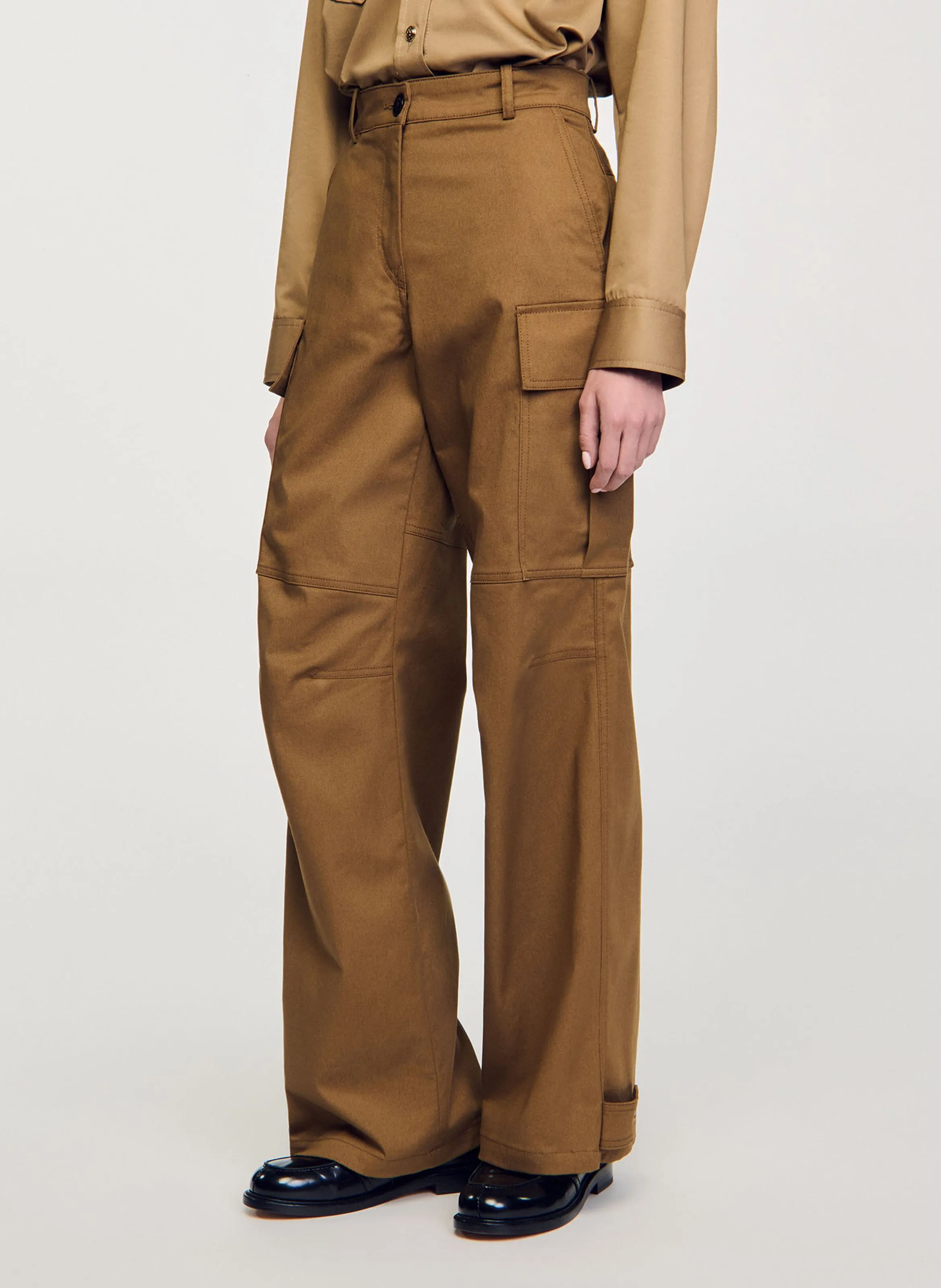 SANDRO Pantalón cargo ancho de mezcla de algodón en marron