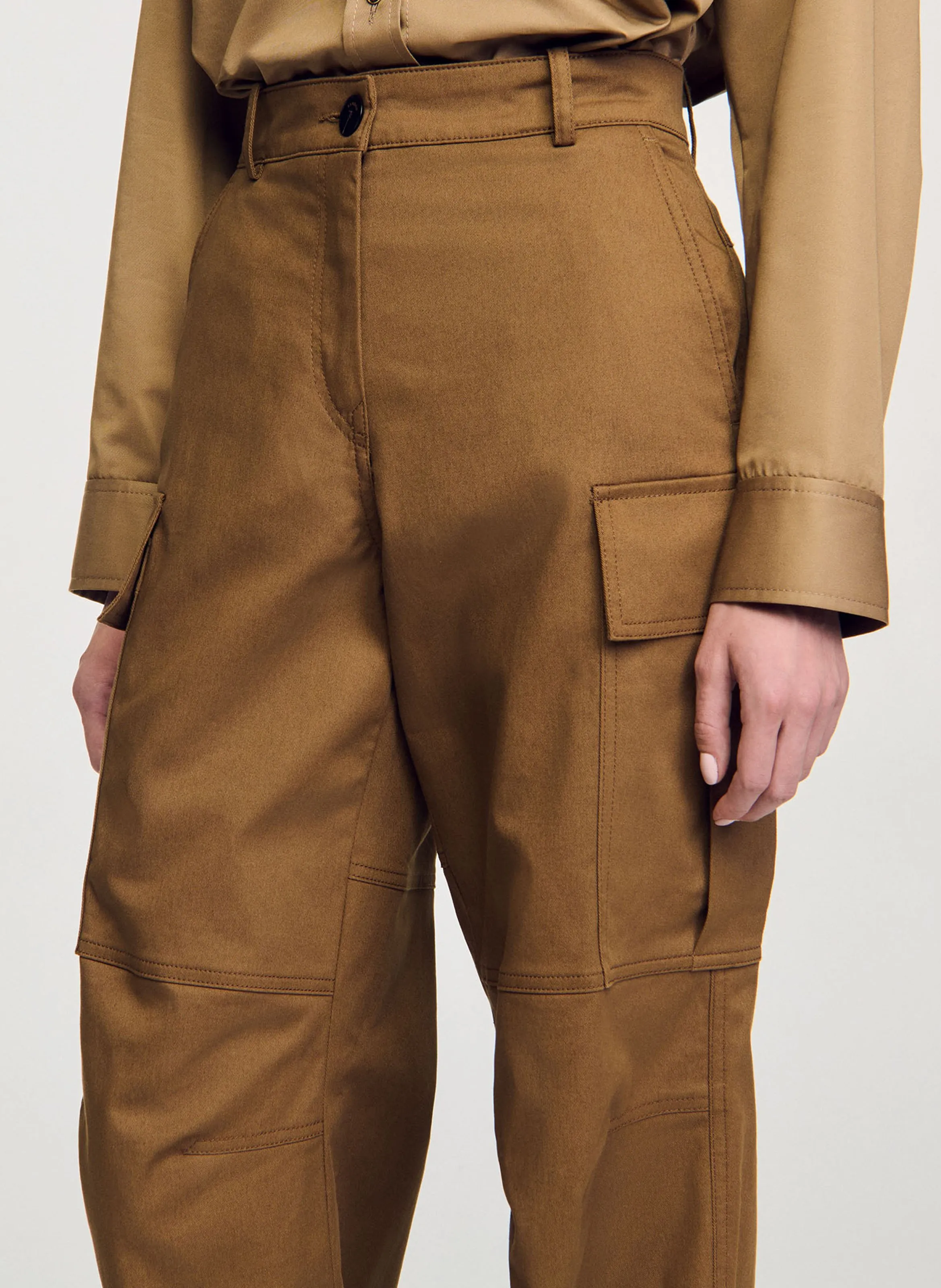 SANDRO Pantalón cargo ancho de mezcla de algodón en marron