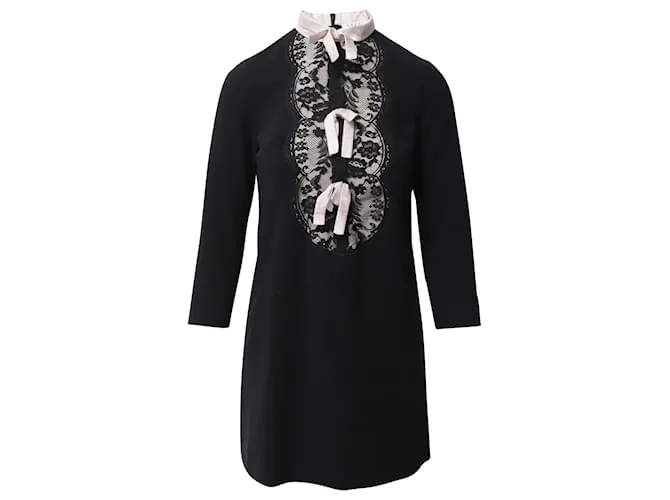 Sandro Paris Vestido con cuello con lazo y encaje en poliéster negro 