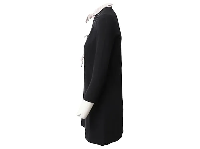 Sandro Paris Vestido con cuello con lazo y encaje en poliéster negro 