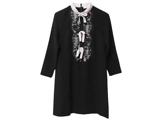 Sandro Paris Vestido con cuello con lazo y encaje en poliéster negro 