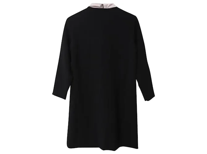 Sandro Paris Vestido con cuello con lazo y encaje en poliéster negro 