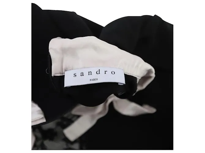 Sandro Paris Vestido con cuello con lazo y encaje en poliéster negro 