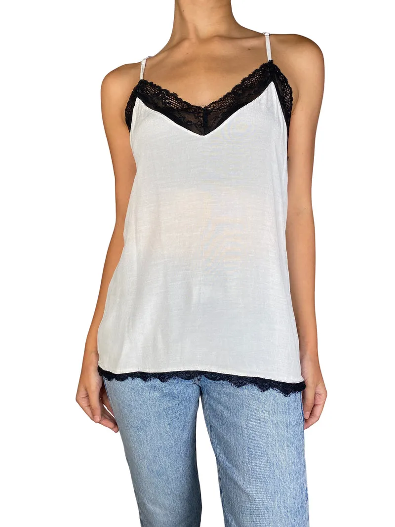 SINGOLARE Top Blanco Encaje Negro