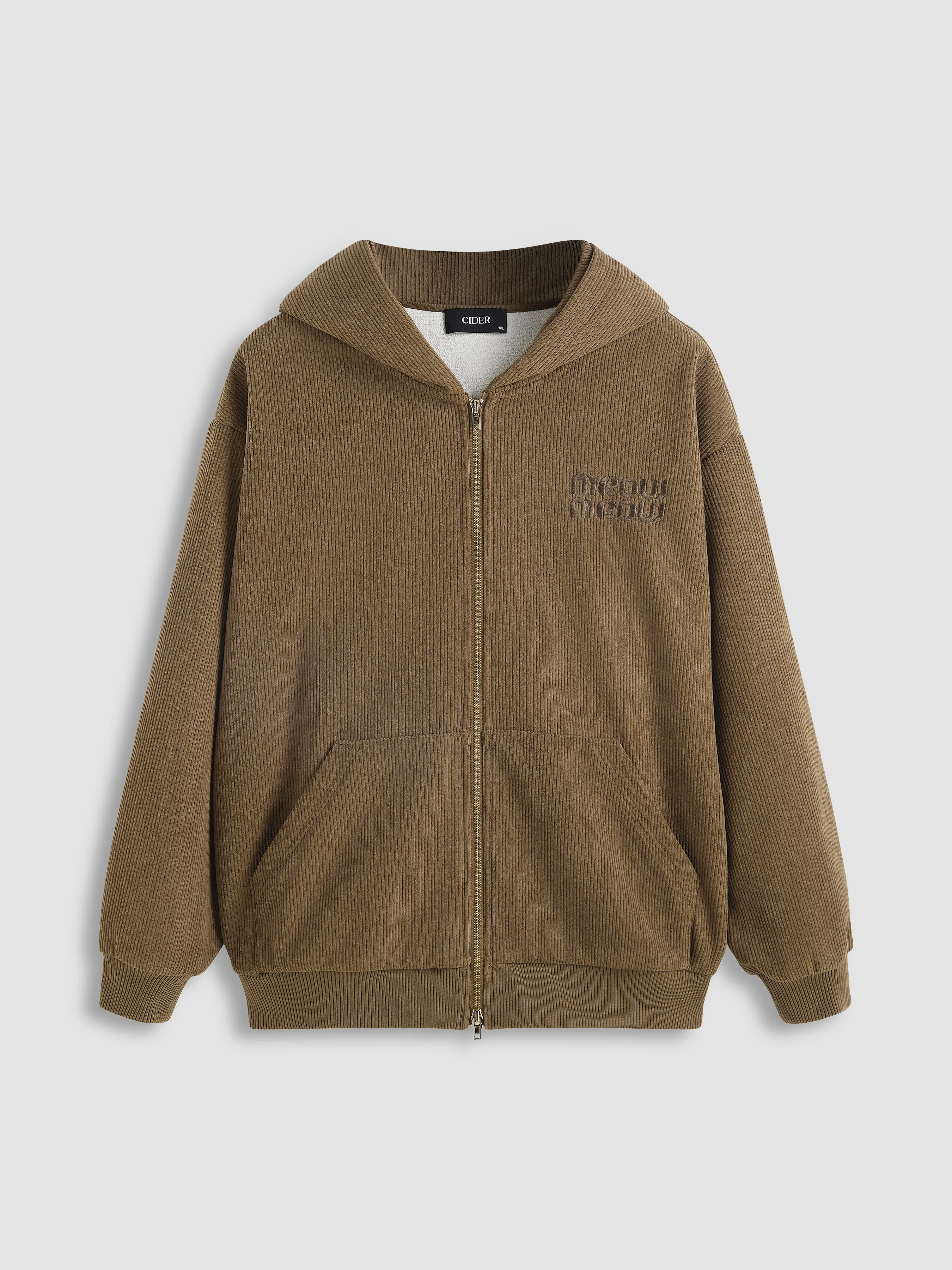  Sudadera con Capucha de Pana Sólida con Bolsillo Meow Curvy