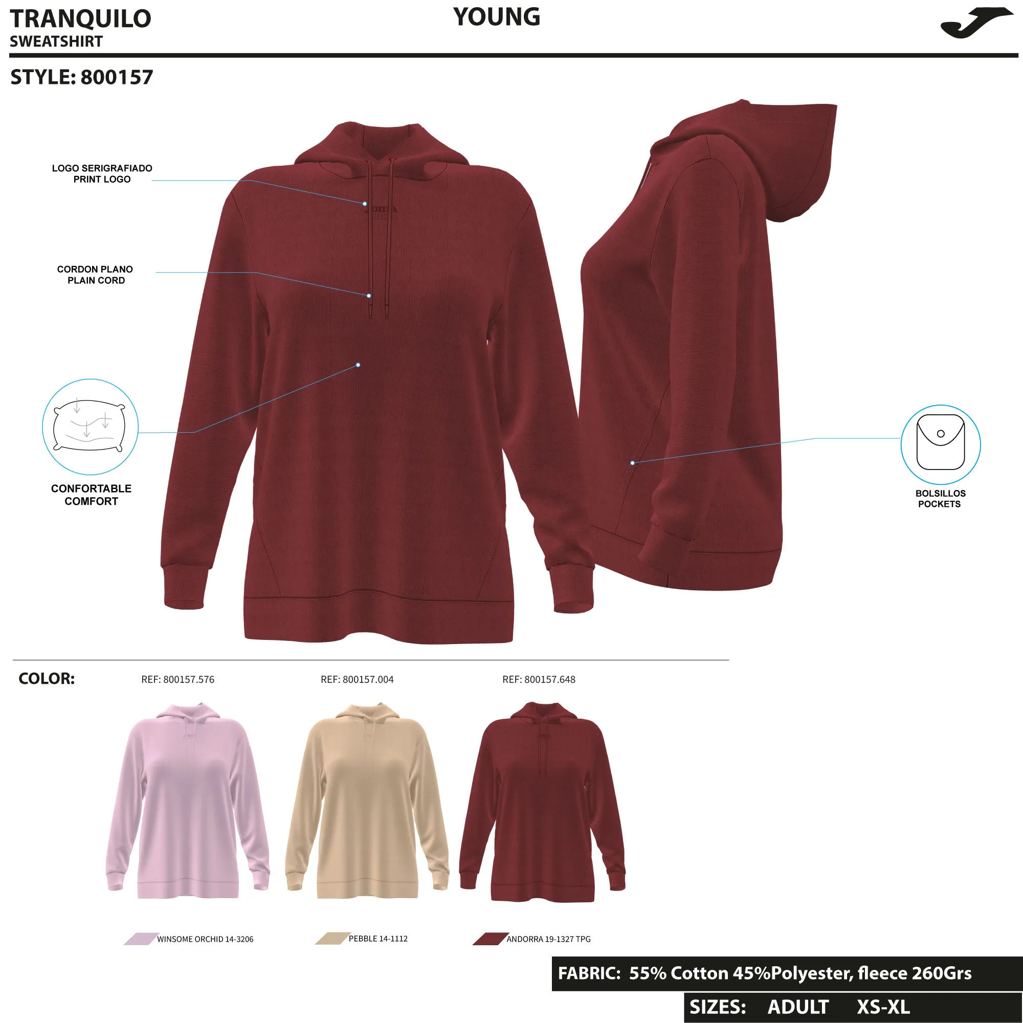 Sudadera con capucha mujer Daphne burdeos