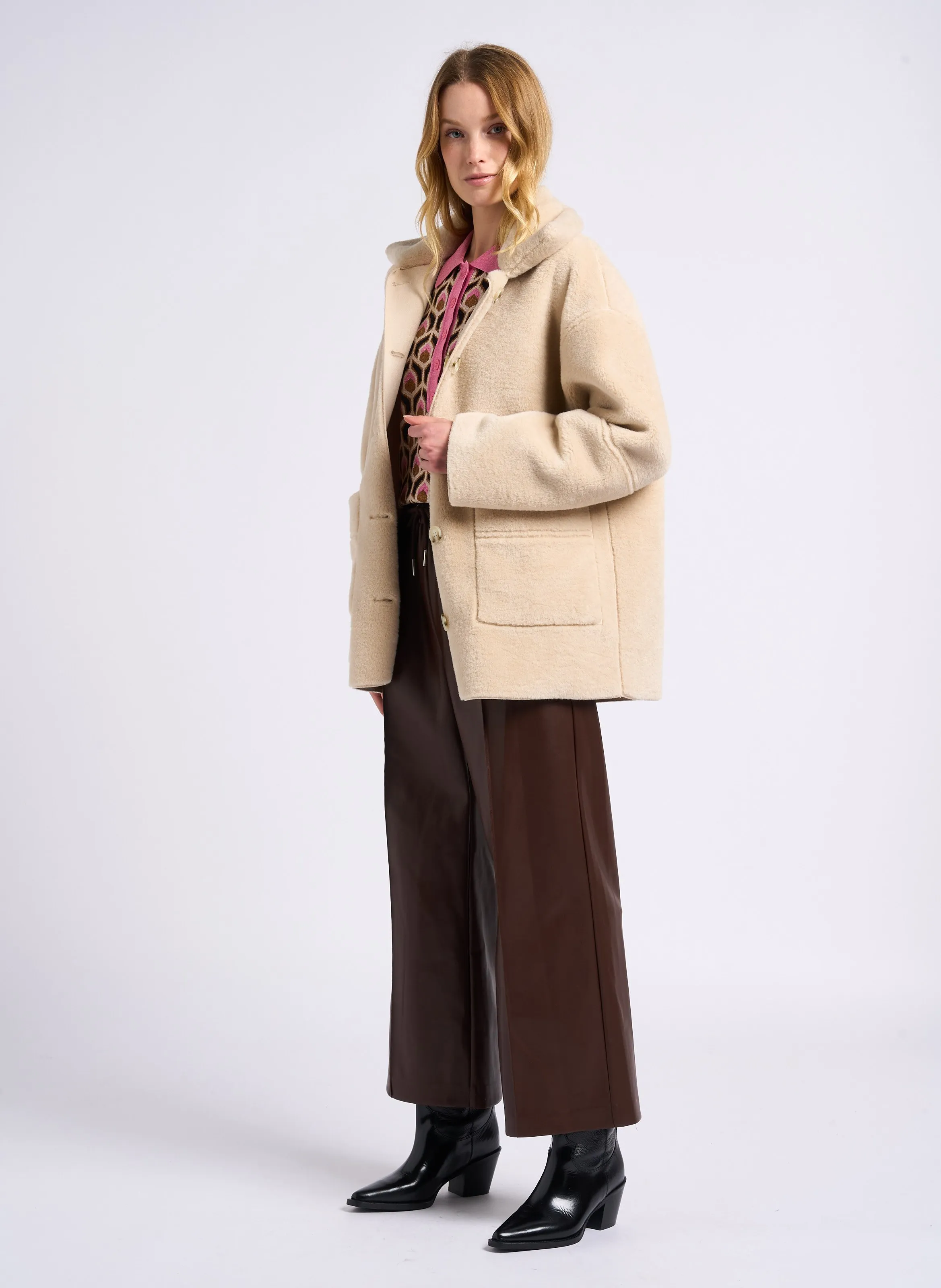 SUNCOO JOHAN  PANTALóN ANCHO EN MARRON