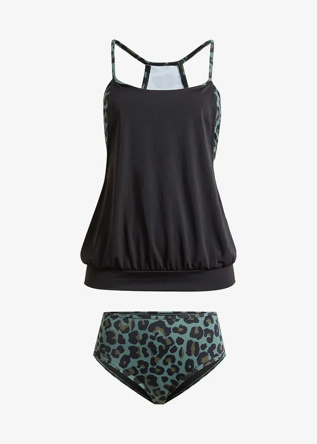 TANKINI (2 PIEZAS) VERDE OLIVANEGRO CON ESTAMPADO DE LEOPARDO