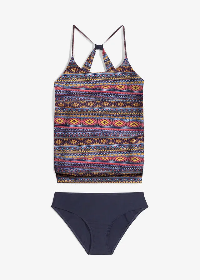 Tankini oversize (2 piezas) Azul marino con estampado gráfico