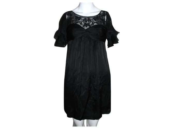 Temperley London vestido de seda y encaje Negro 