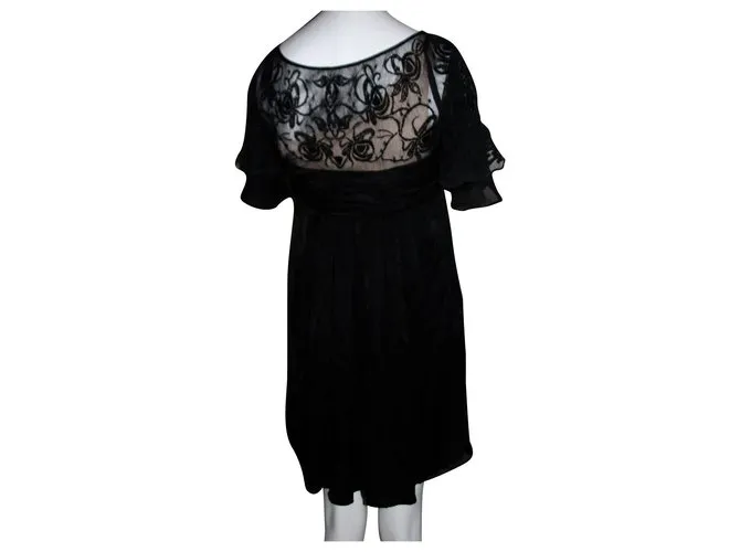 Temperley London vestido de seda y encaje Negro 