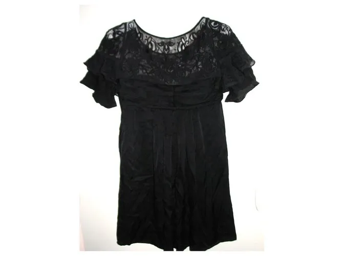 Temperley London vestido de seda y encaje Negro 