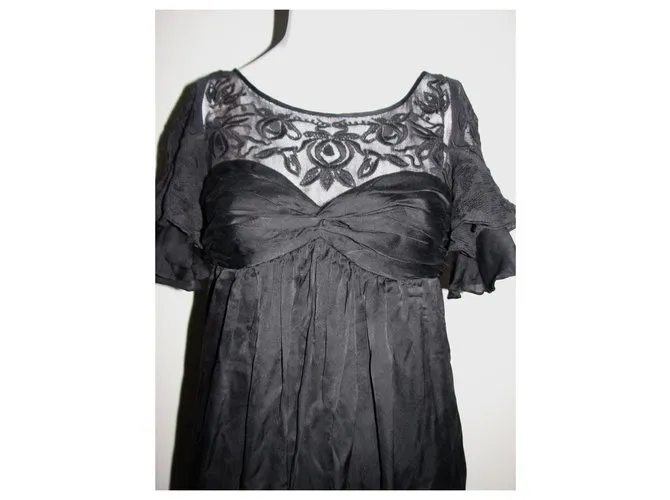 Temperley London vestido de seda y encaje Negro 